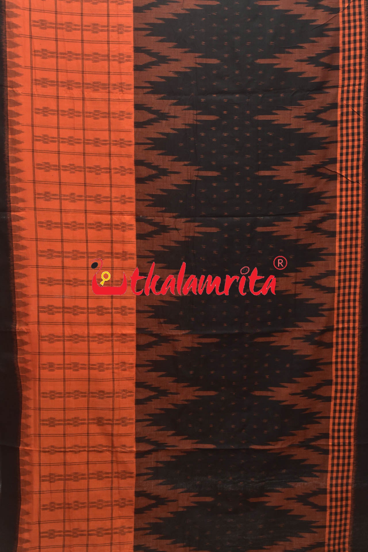 Half Half Rust Black Khandua Cotton Checks Saree