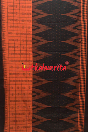 Half Half Rust Black Khandua Cotton Checks Saree