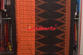 Half Half Rust Black Khandua Cotton Checks Saree