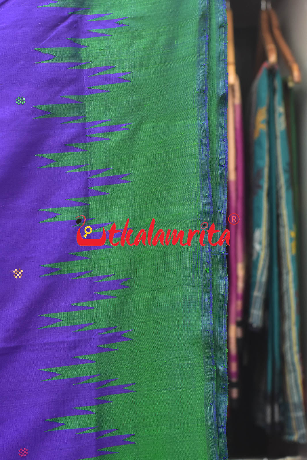 Purple with Multicolour Temple Berhampuri Double Anchal Silk Saree