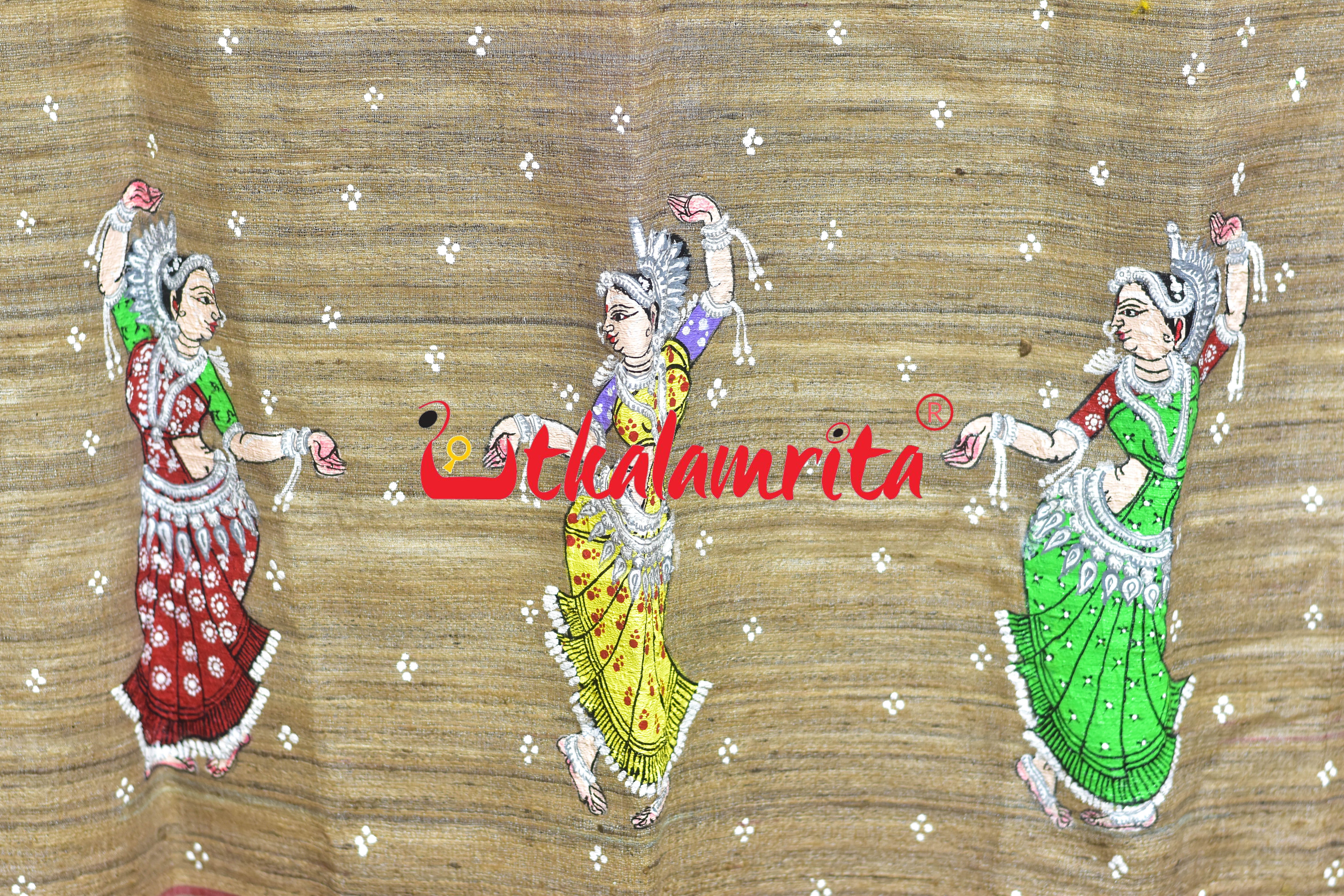 Natural Body Red Odishi Dancenrs Pattachitra Tussar (Dupatta)
