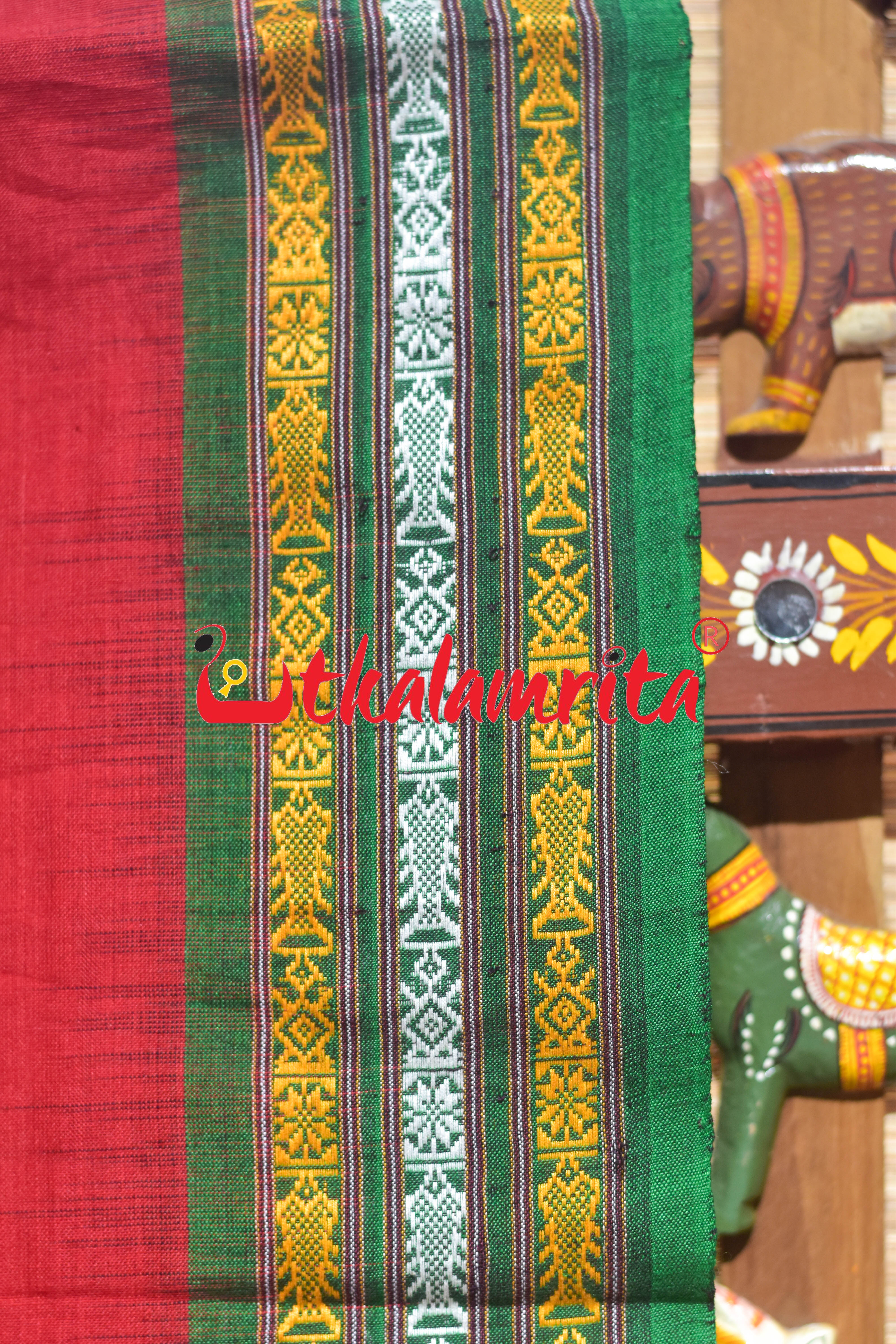Red Green Buta Dhalapathar Cotton Saree