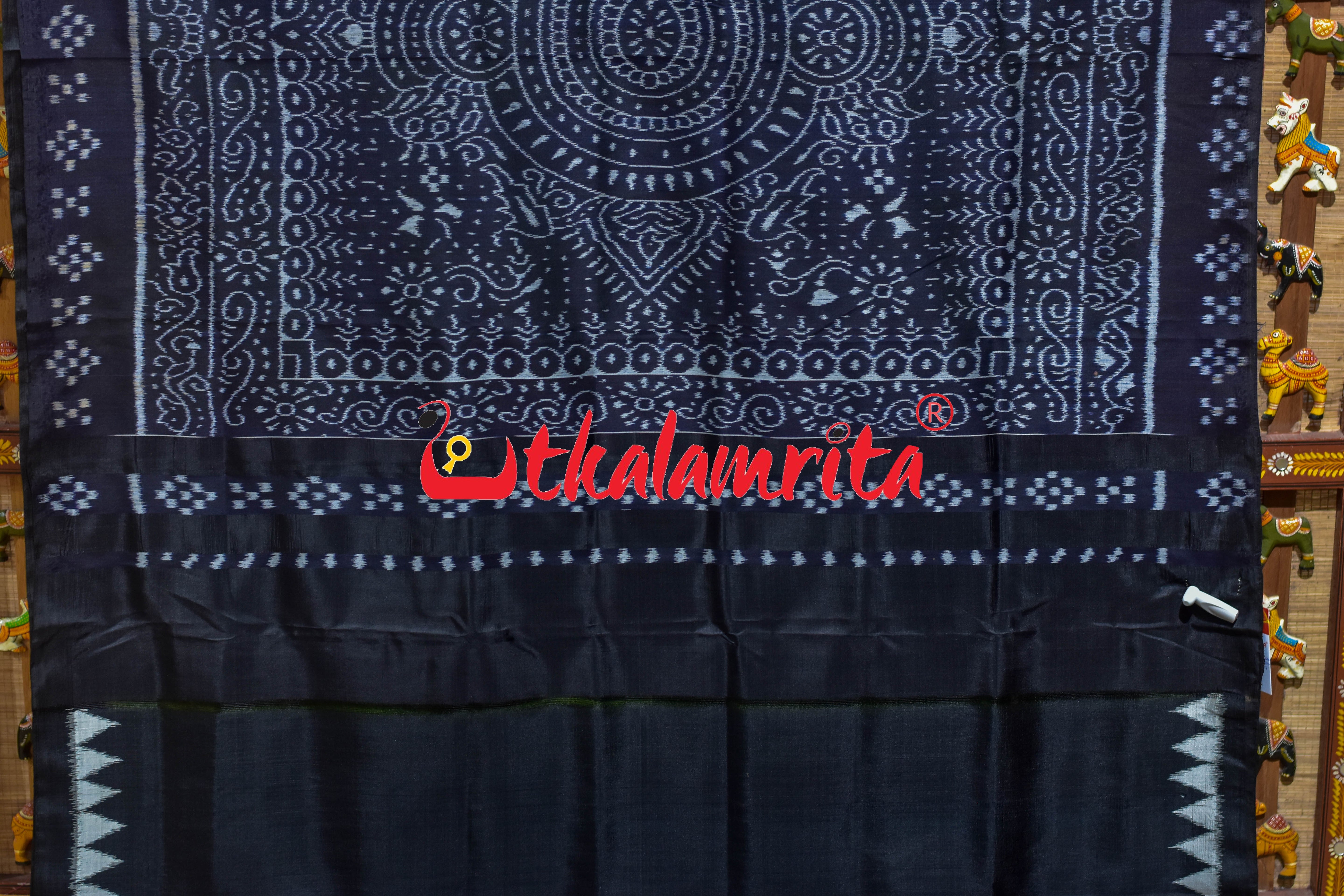 Mehndi Black Jhoti Anchal Khandua Silk Saree