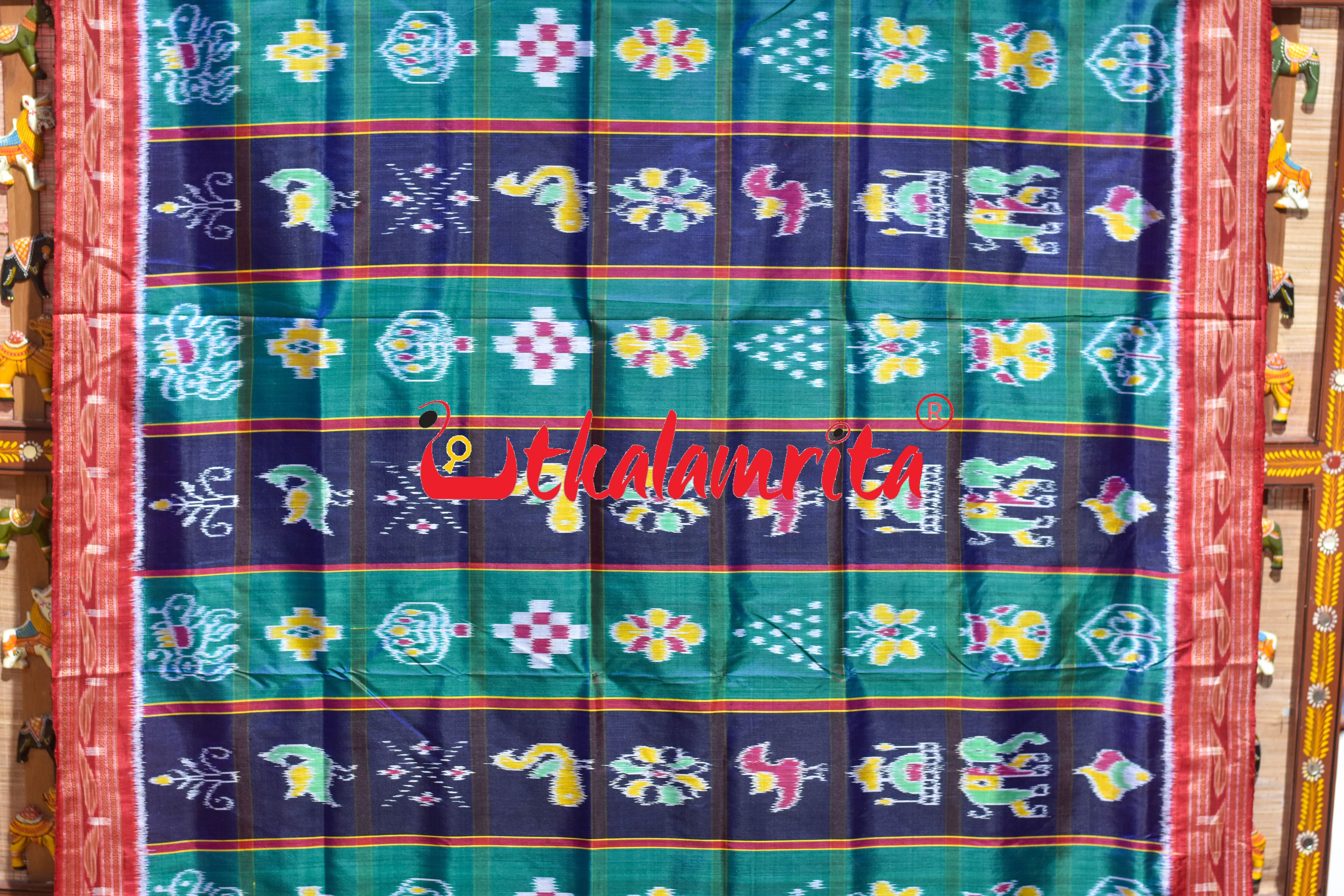 Blue Teal Green Khandua Silk Saree