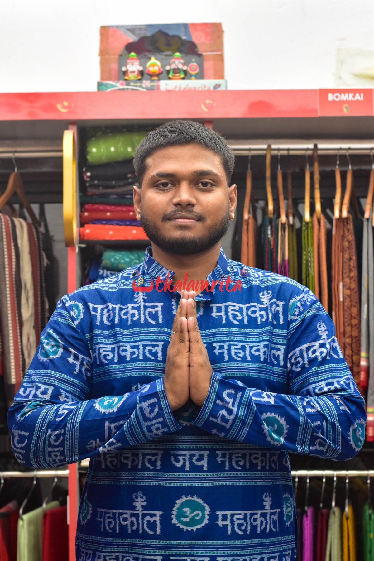 Jay Mahakal On Blue (Mens Full Kurta)