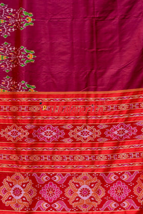 Forest Scot Maroon Red Khandua Silk Saree