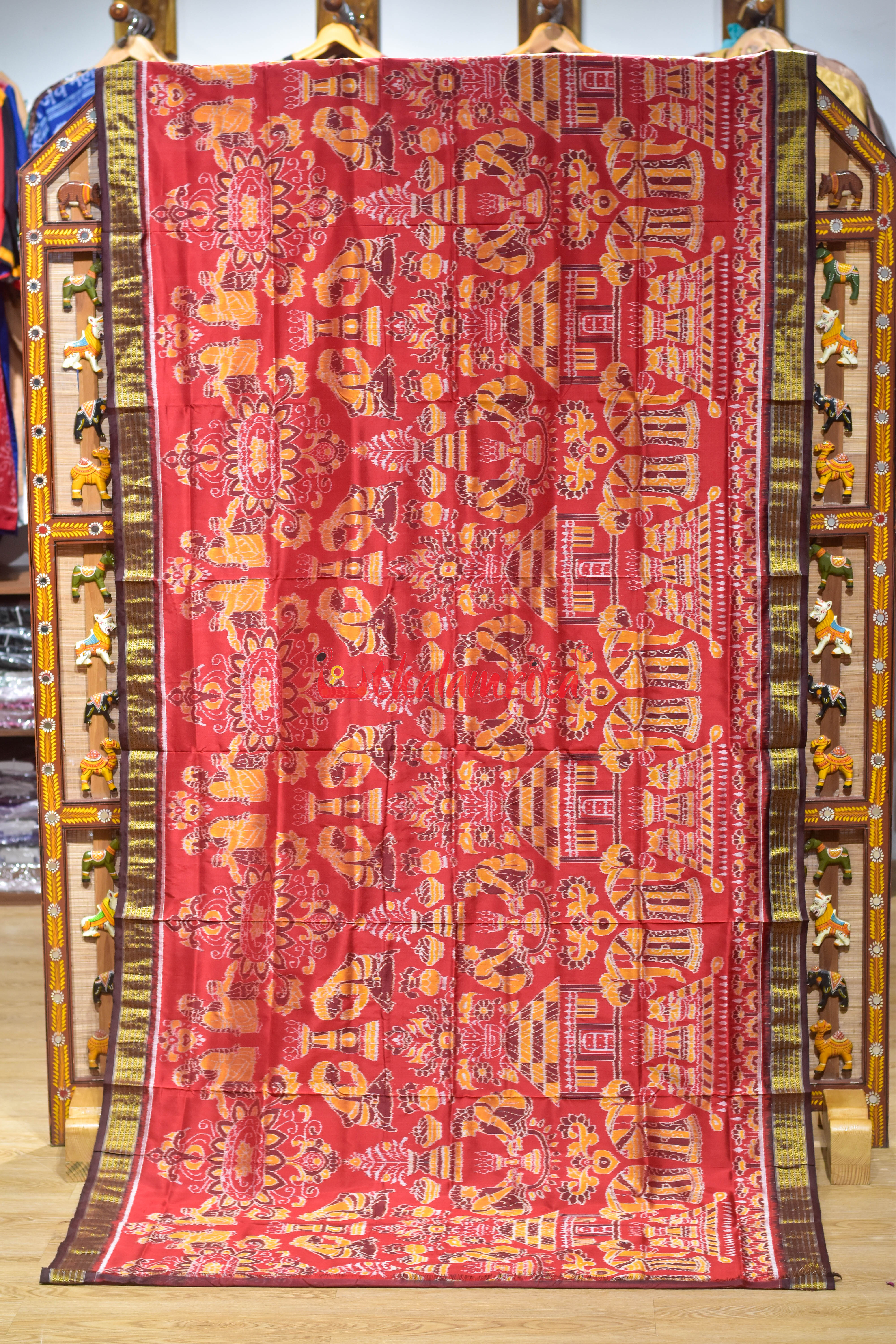 Half Tissue Red Diwali Sambalpuri Silk Saree