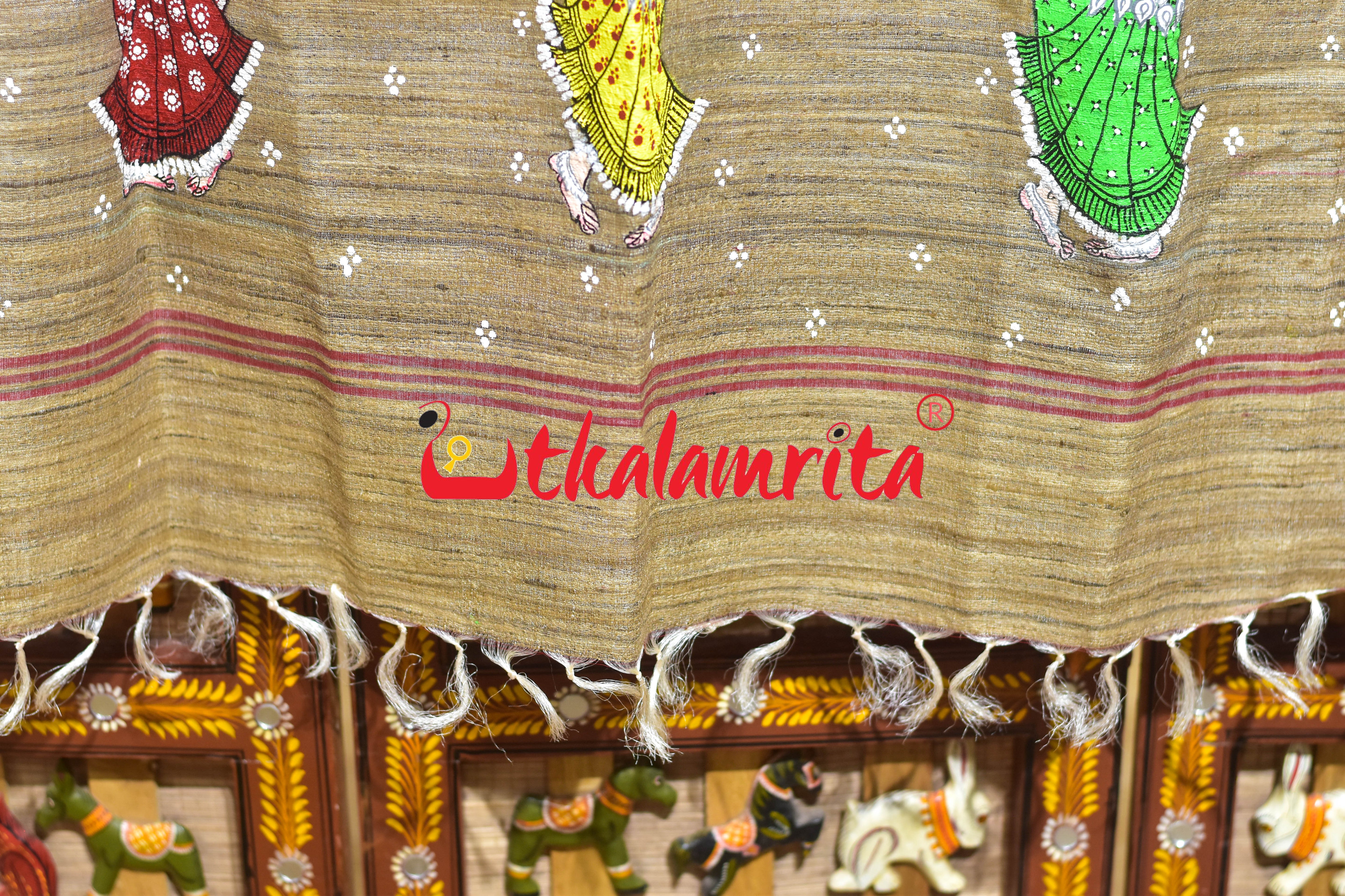 Natural Body Red Odishi Dancenrs Pattachitra Tussar (Dupatta)