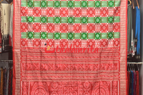 45 Kuthi Red Green Sambalpuri Pasapali Silk Saree