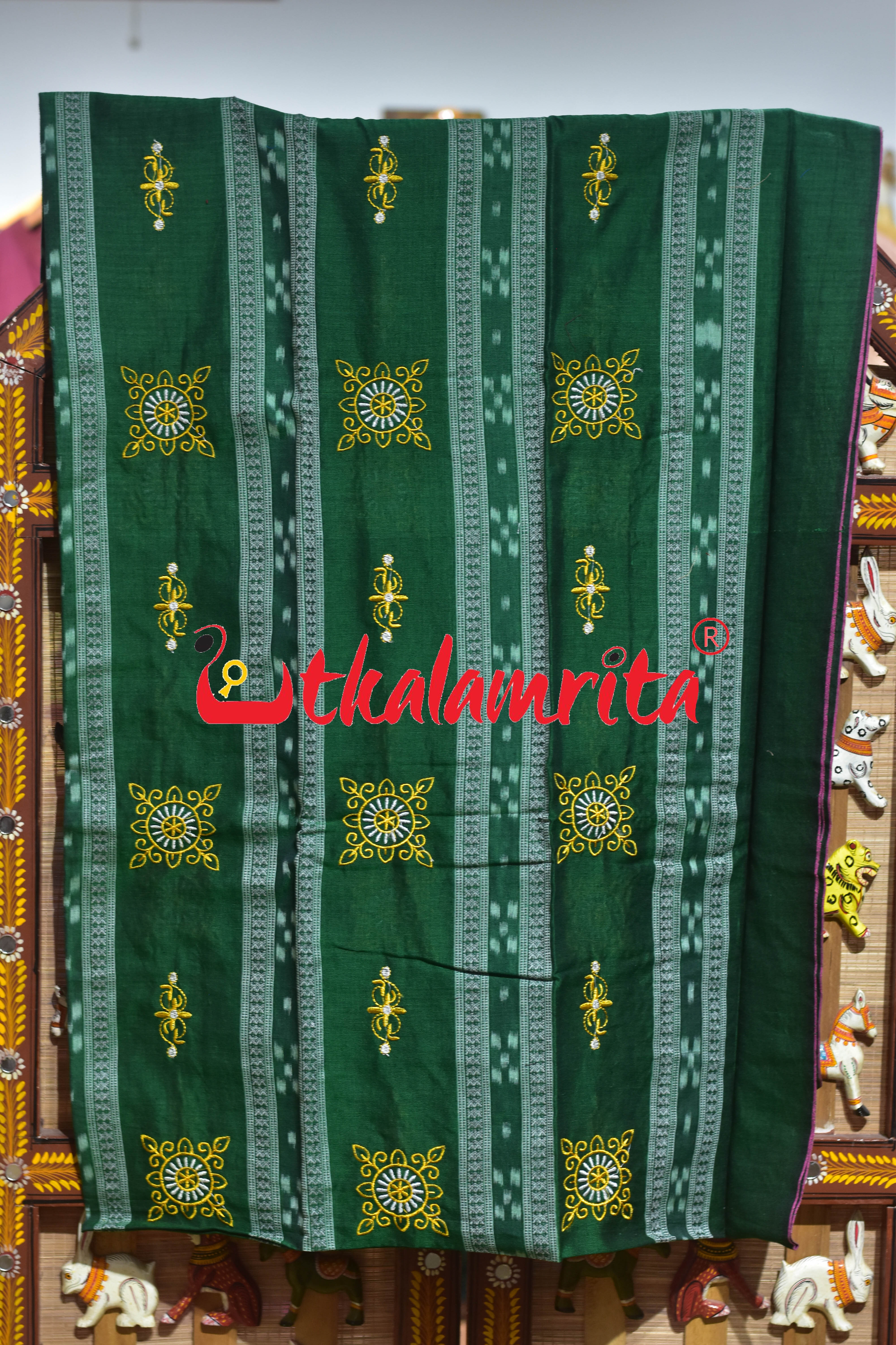 Green Yellow Big Flower Cotton Dress Set