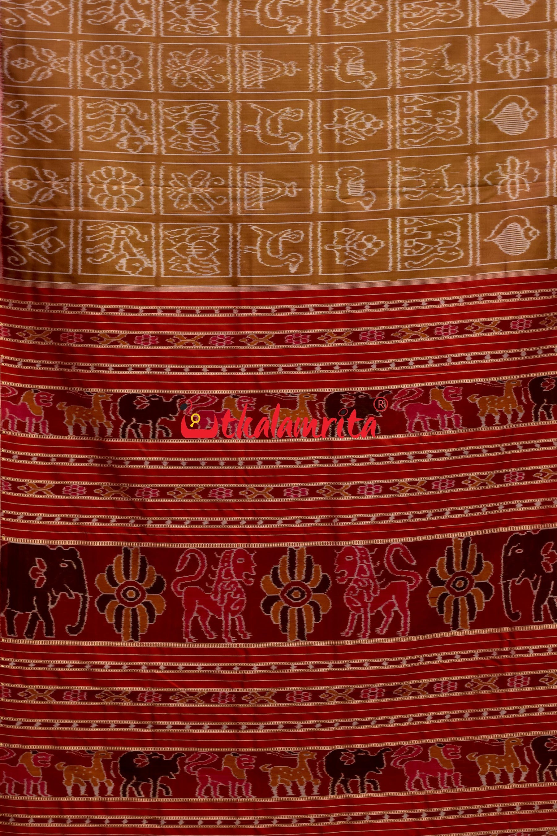 8 Motifs Brown Khandua Silk Saree