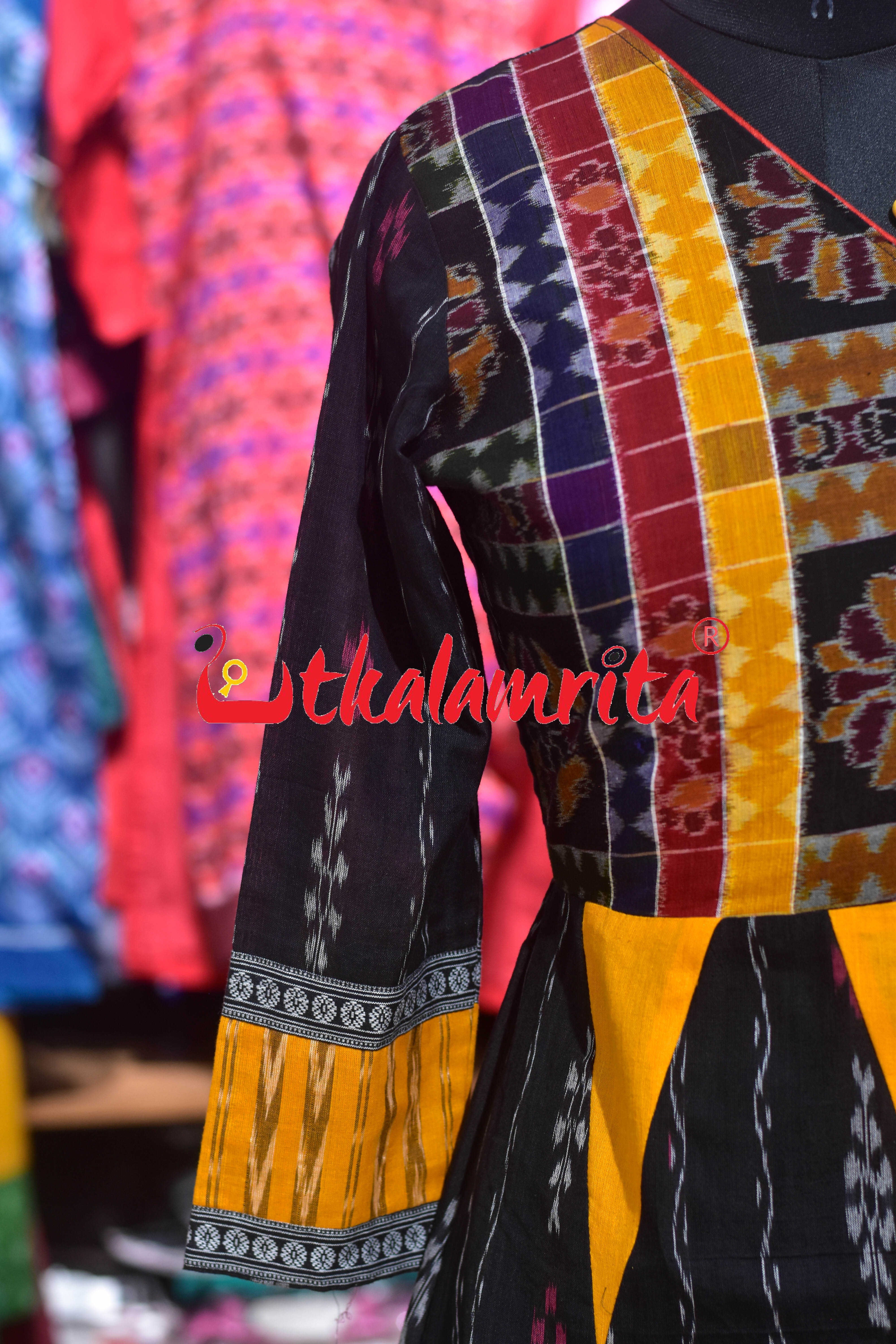 Black Ikat Yellow Kumbha Utkala Laxmi (Ladies' Gown)