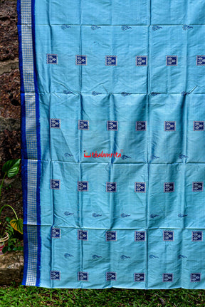 Aqua Tribal Bomkai Silk Saree