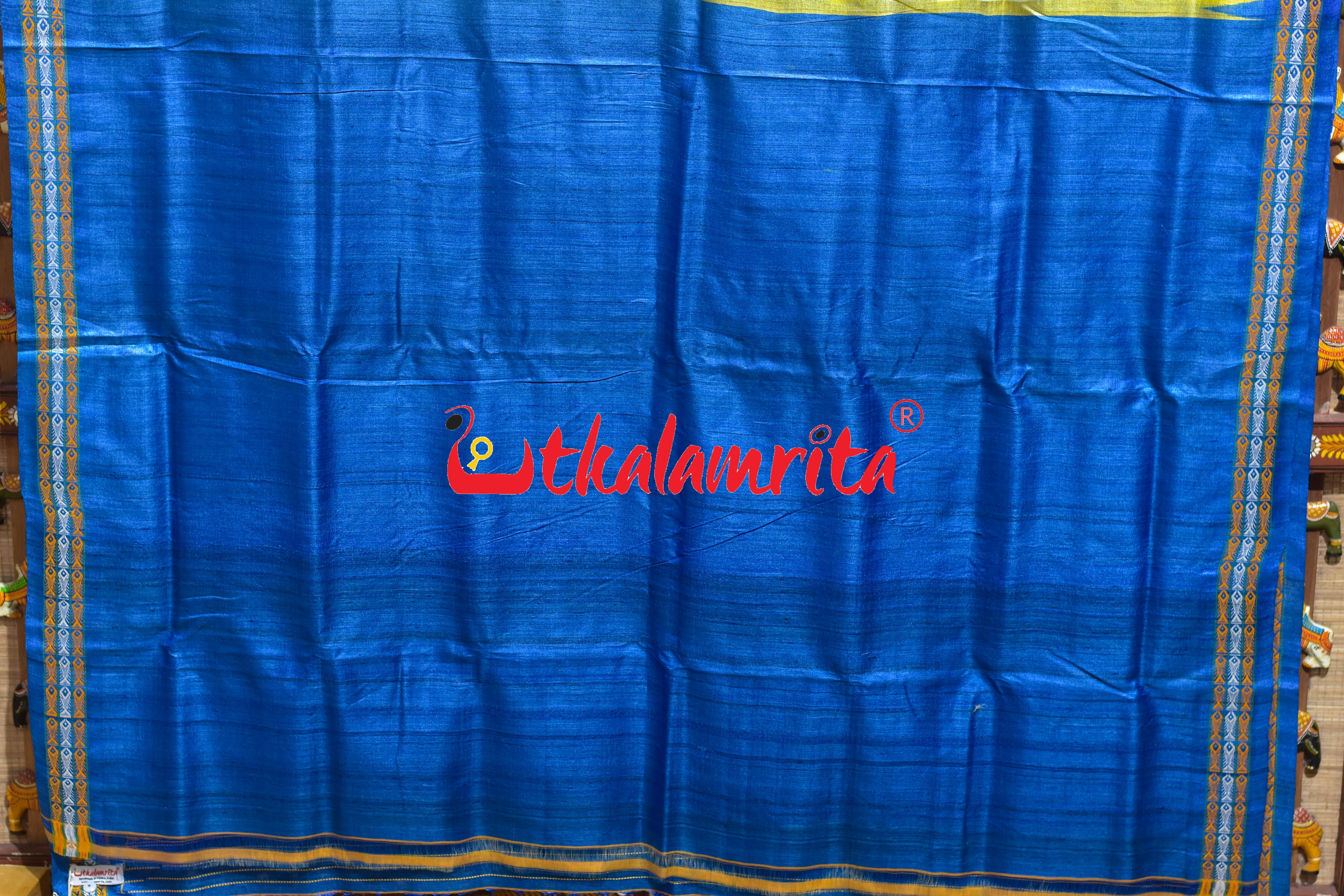 Yellow with Blue Dolabedi Gopalpur Tussar Silk Saree