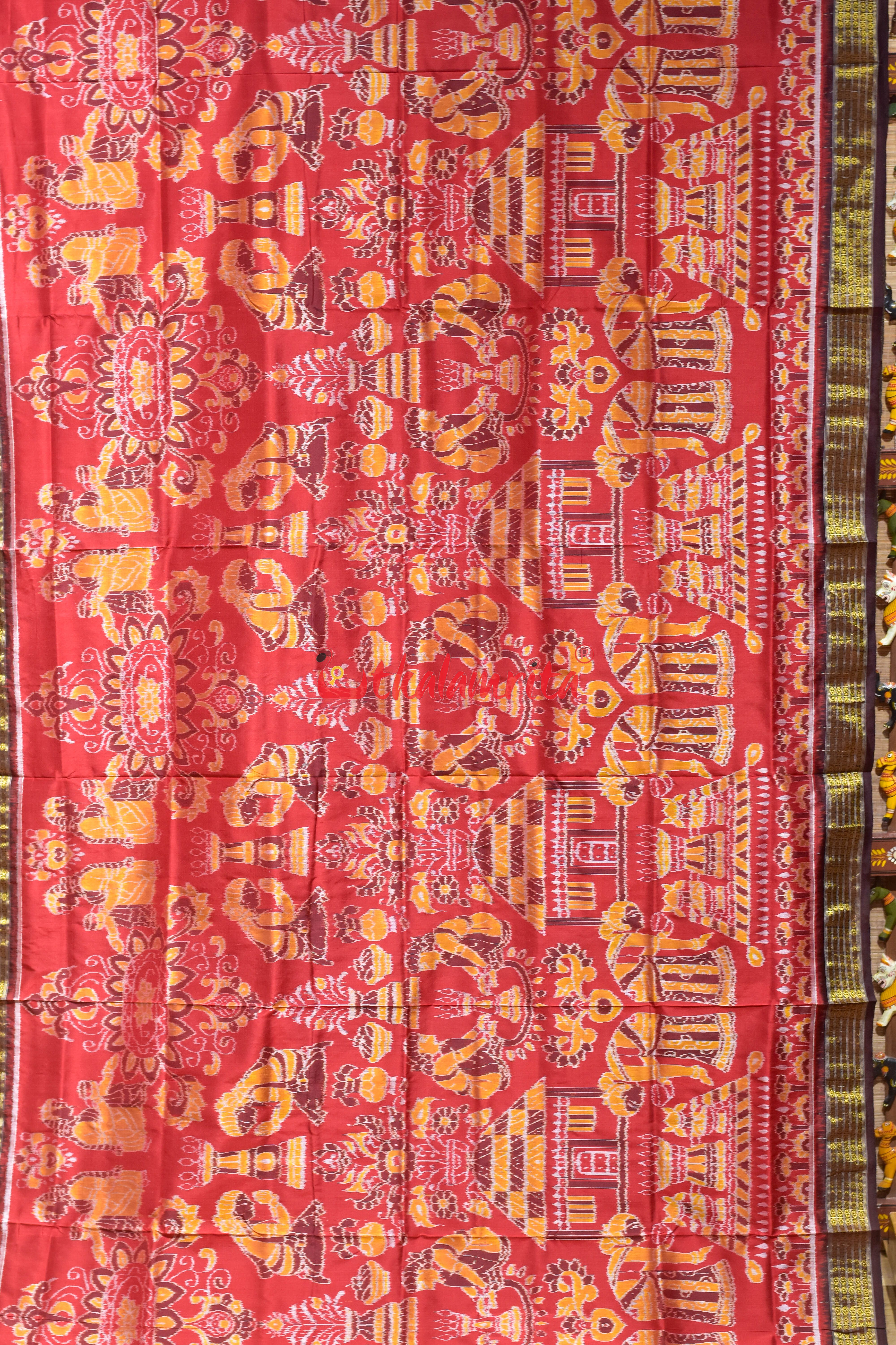 Half Tissue Red Diwali Sambalpuri Silk Saree