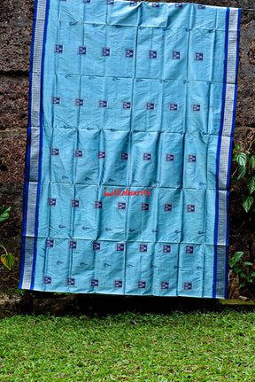 Aqua Tribal Bomkai Silk Saree