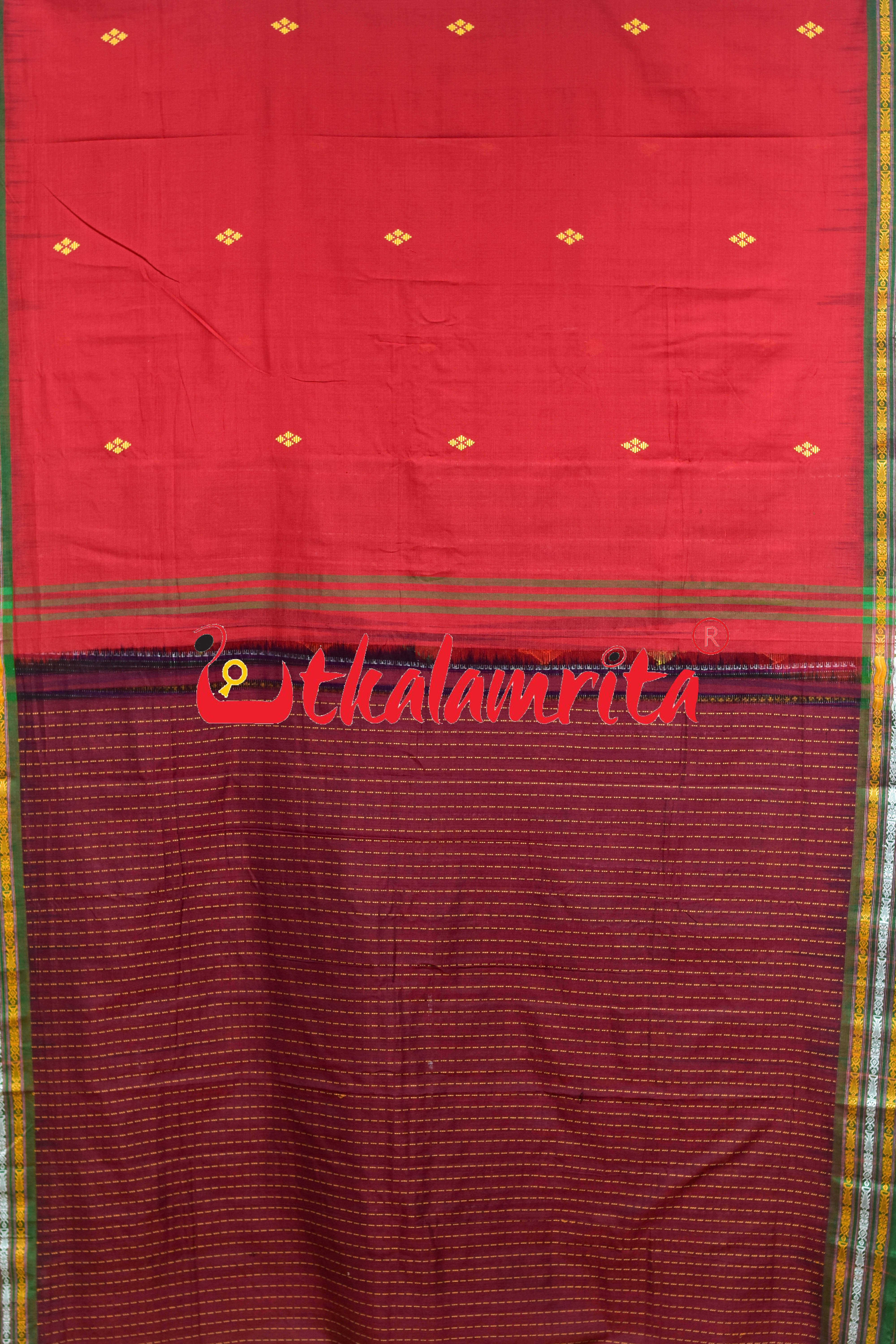 Red Green Buta Dhalapathar Cotton Saree