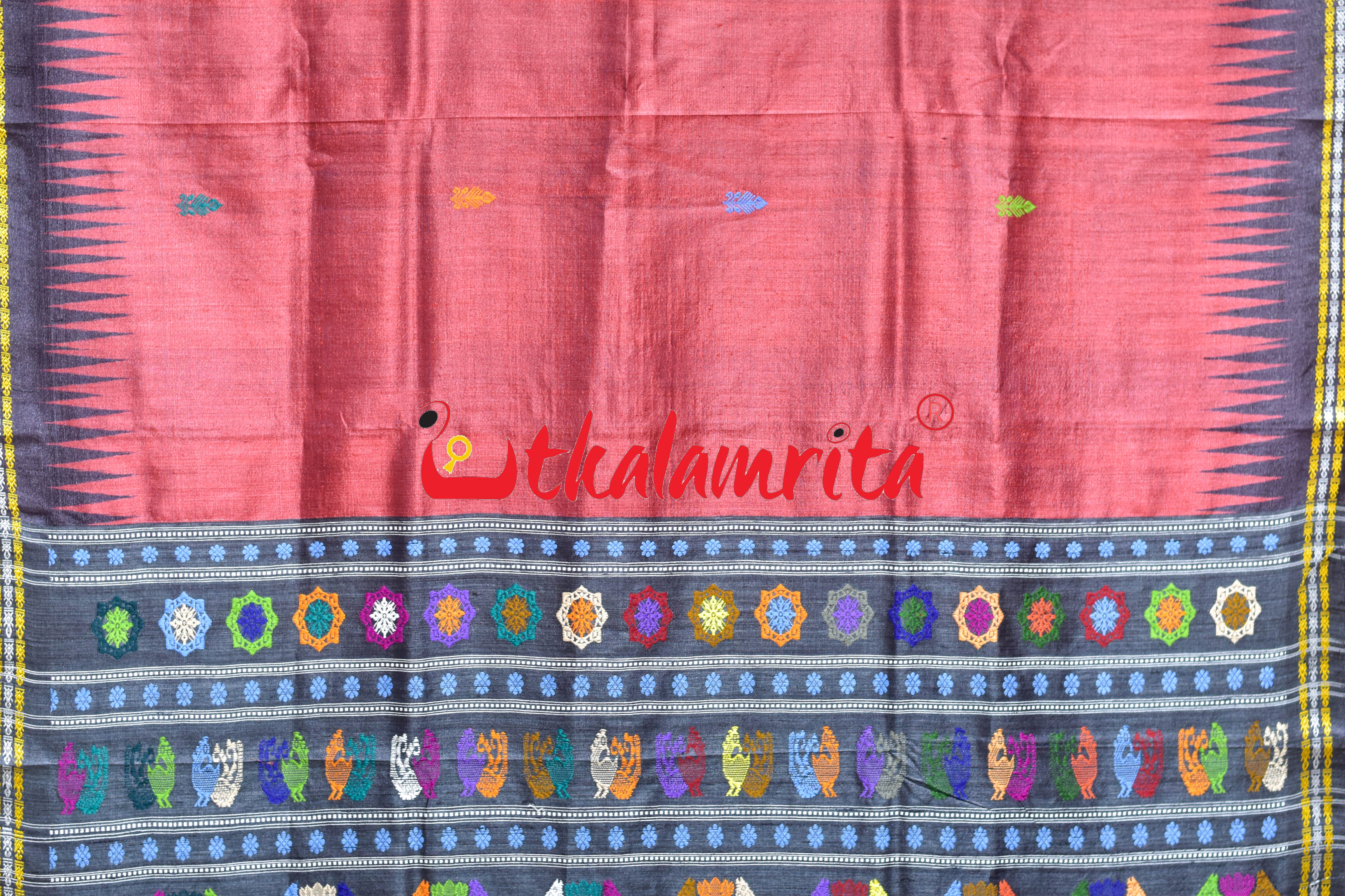 Red Black Dolabedi Gopalpur Tussar Silk Saree