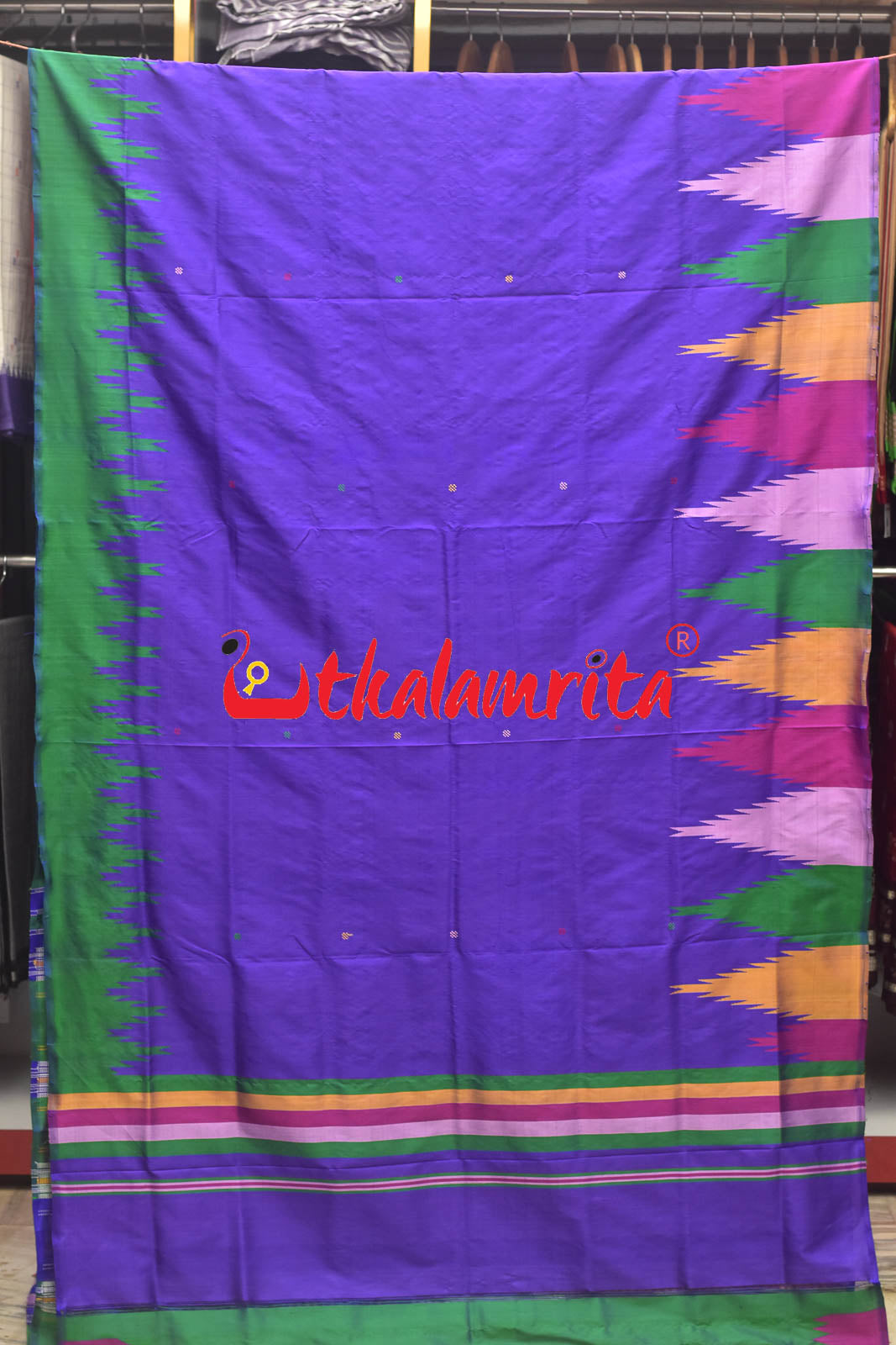 Purple with Multicolour Temple Berhampuri Double Anchal Silk Saree