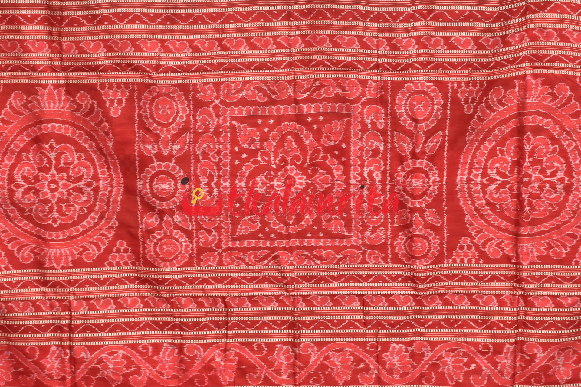 45 Kuthi Red Green Sambalpuri Pasapali Silk Saree