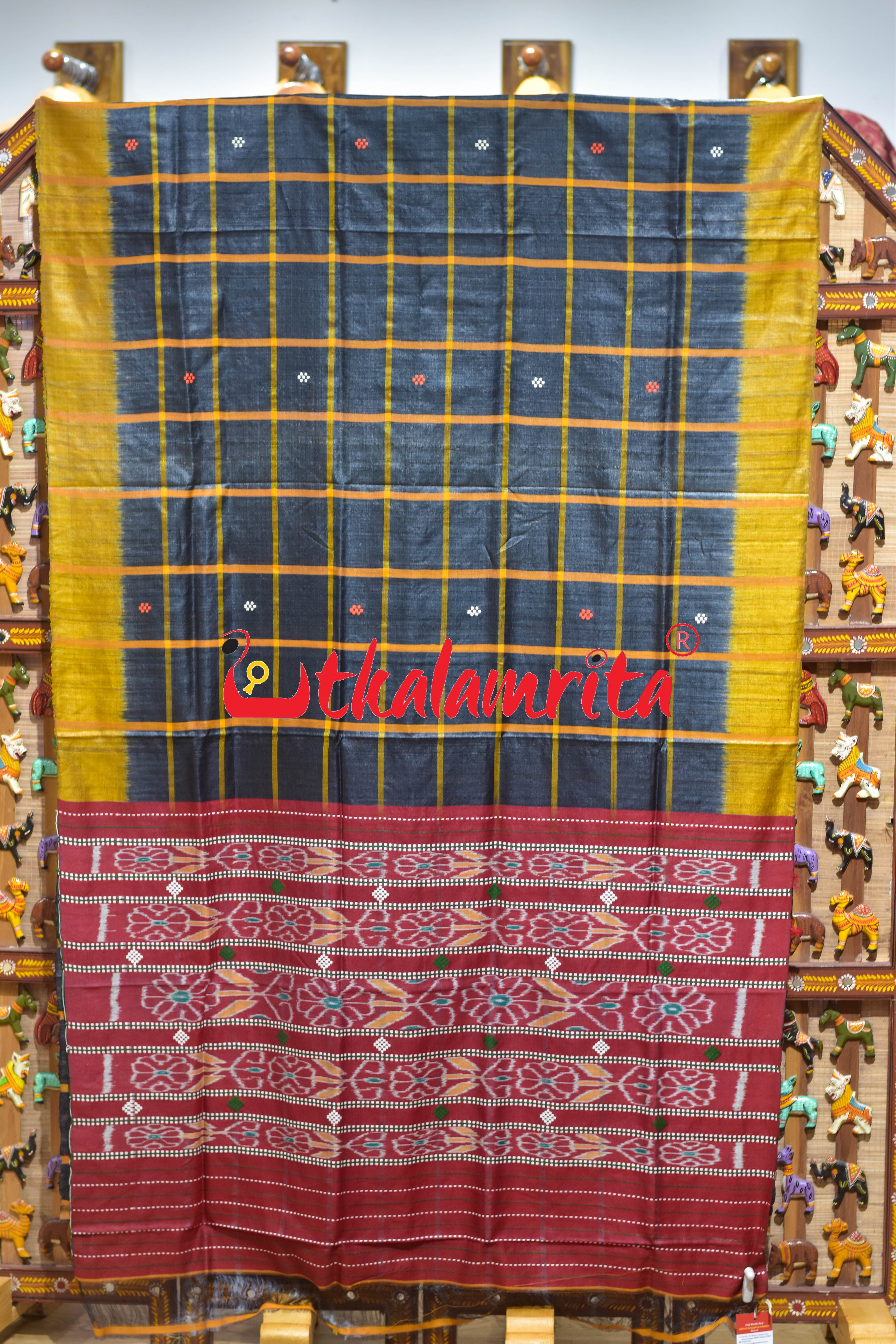 Black Golden Traditional Design Tussar Silk Saree