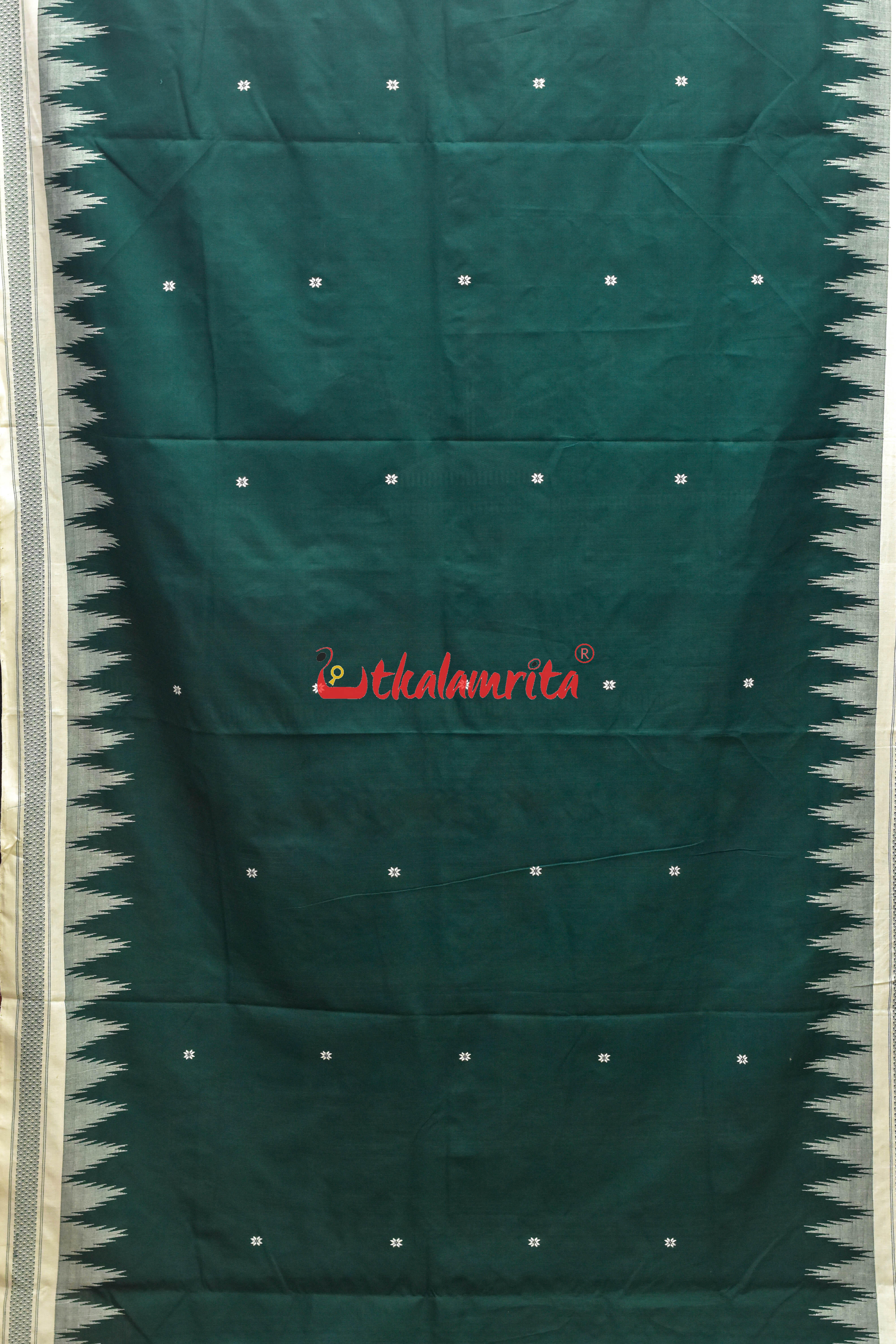 Dark Green with White Original Ganjam Bomkai Cotton Saree