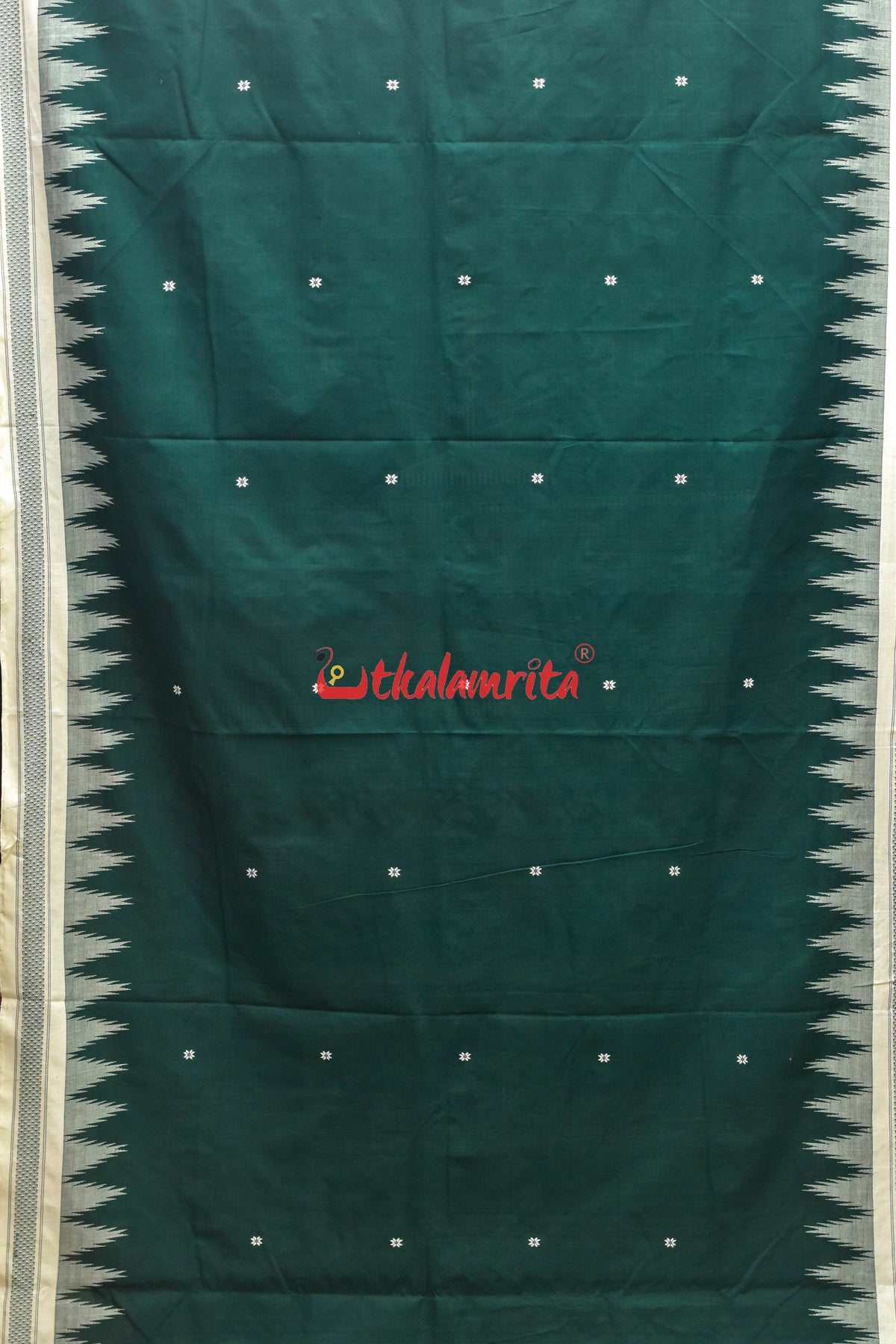 Dark Green with White Original Ganjam Bomkai Cotton Saree