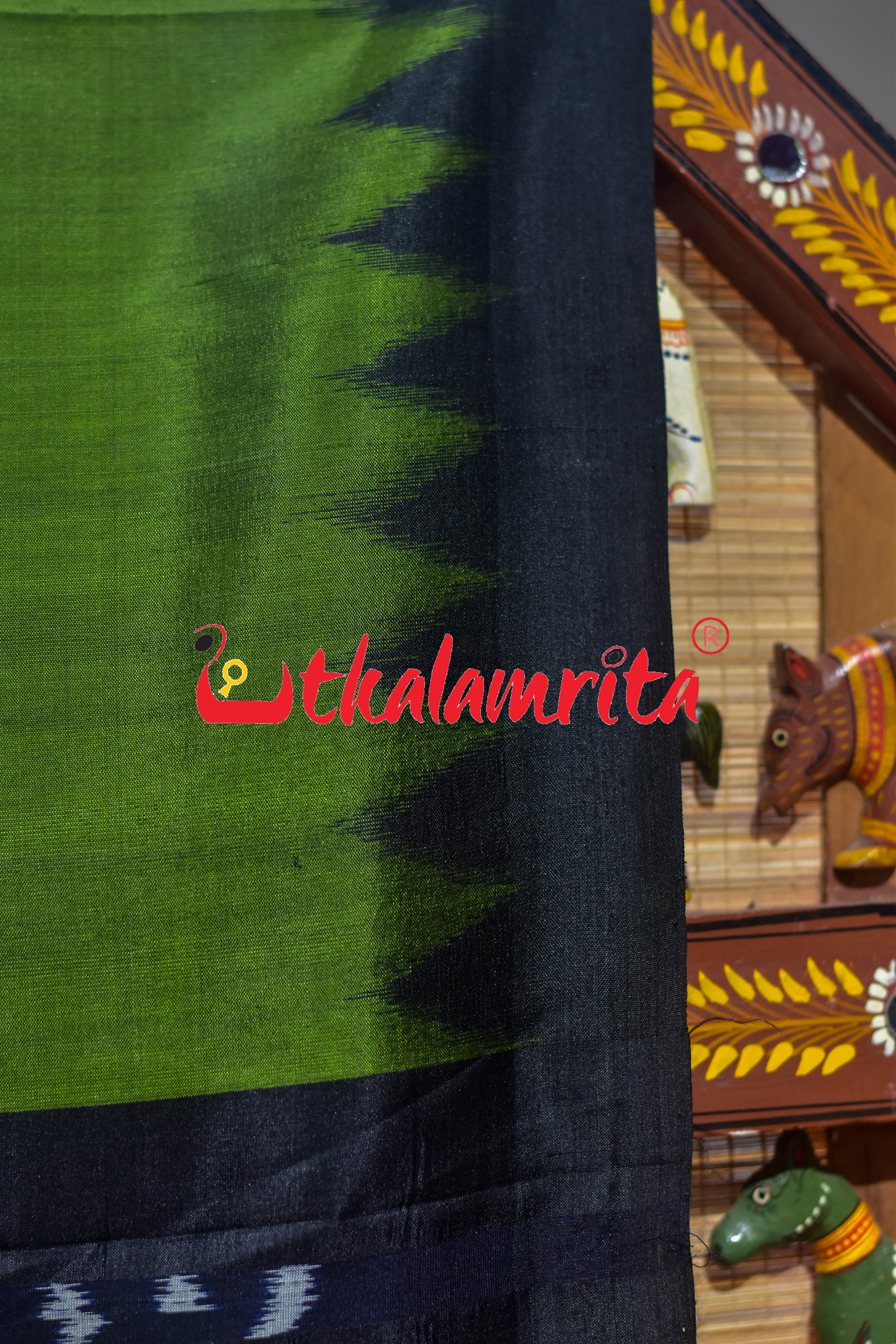 Mehndi Black Jhoti Anchal Khandua Silk Saree