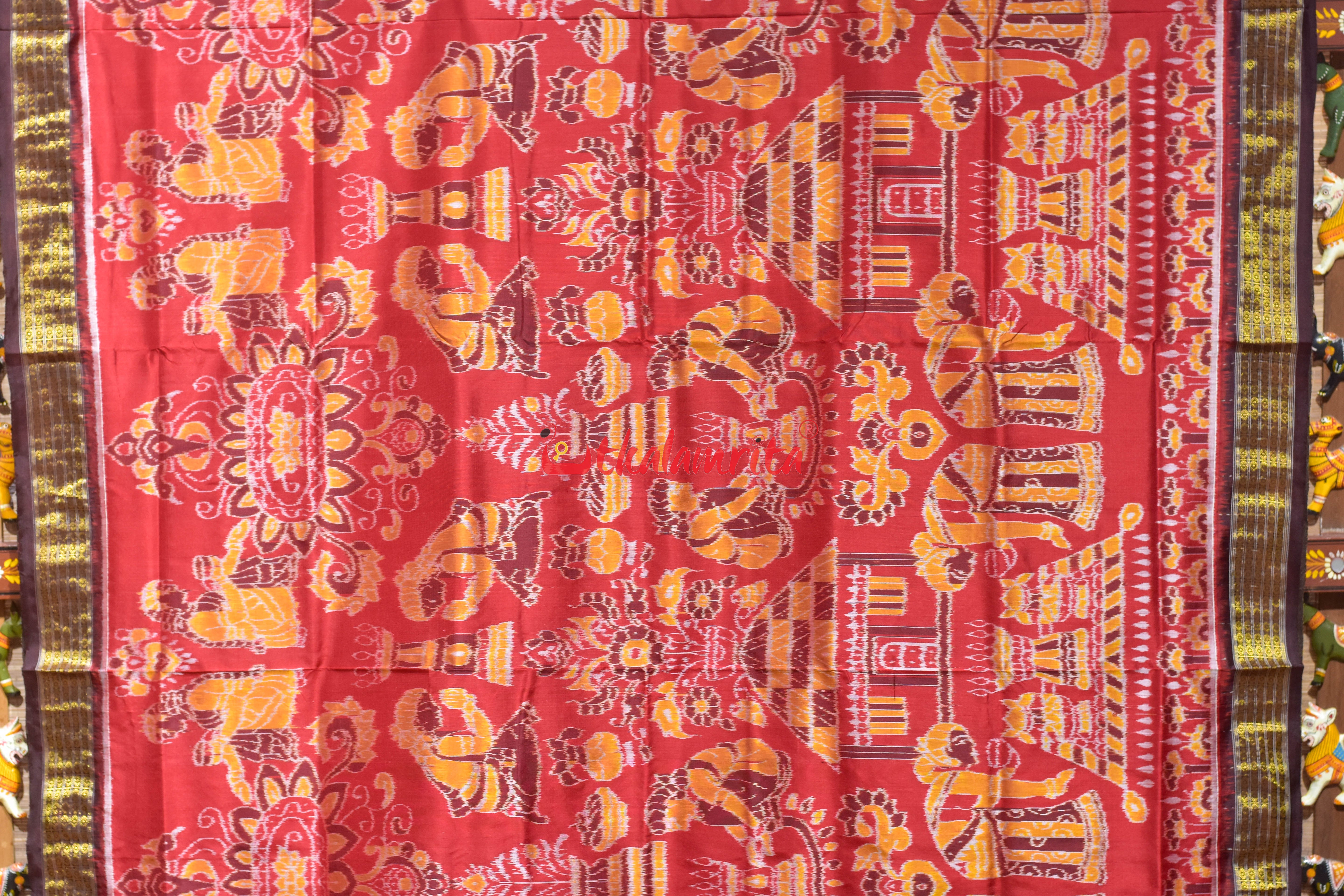 Half Tissue Red Diwali Sambalpuri Silk Saree