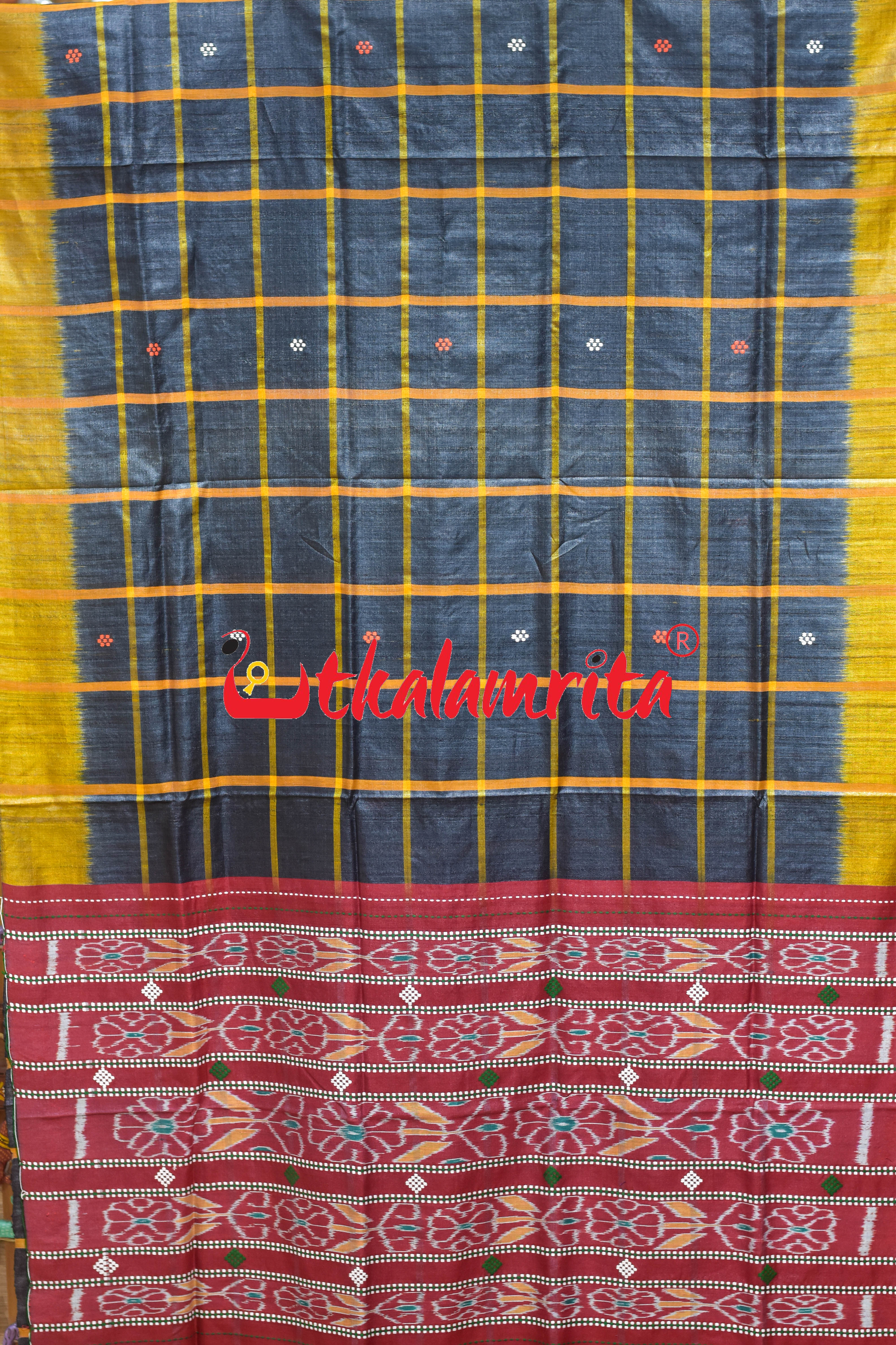 Black Golden Traditional Design Tussar Silk Saree