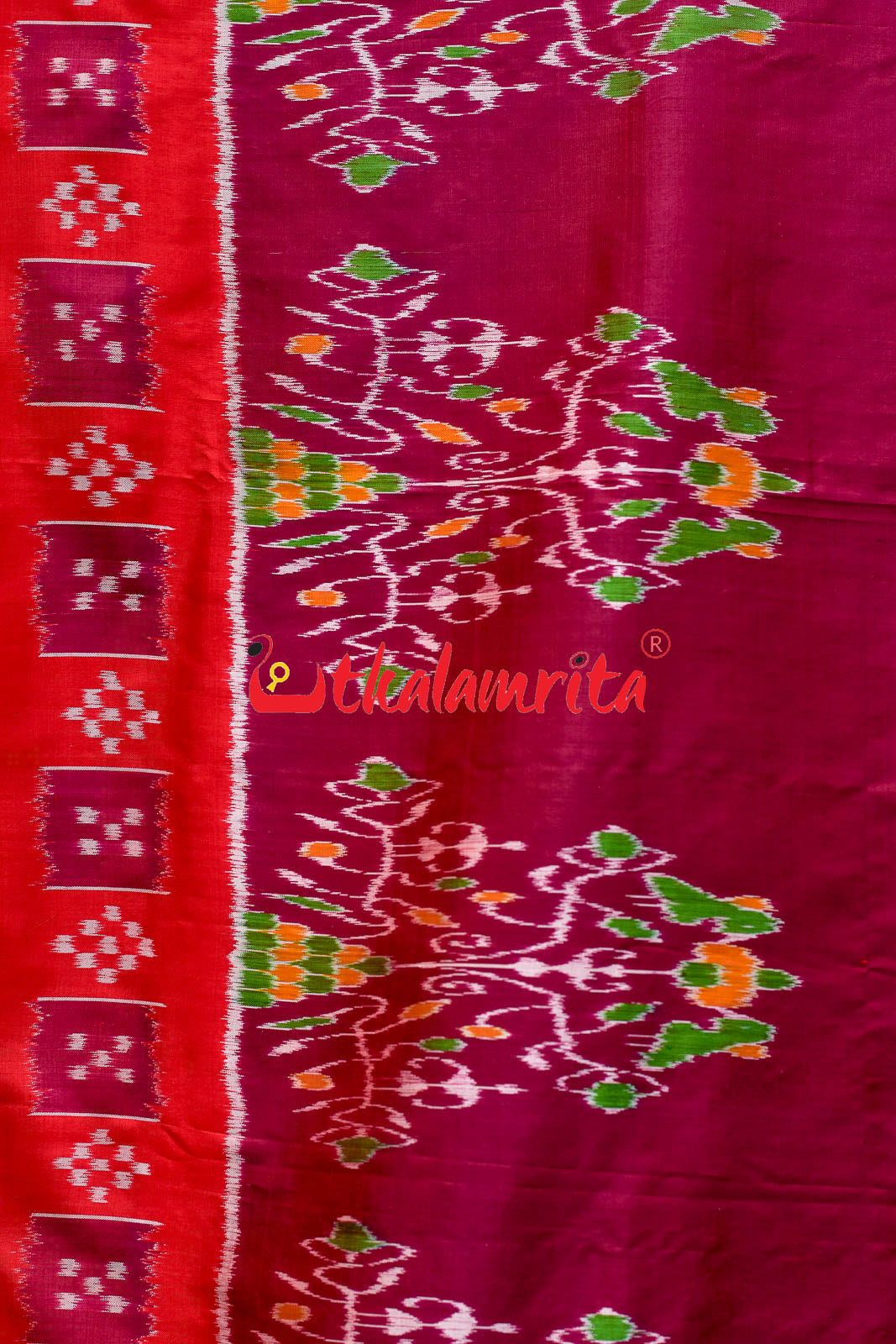 Forest Scot Maroon Red Khandua Silk Saree