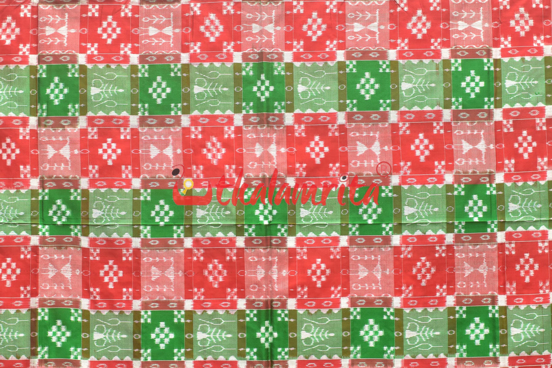 45 Kuthi Red Green Sambalpuri Pasapali Silk Saree