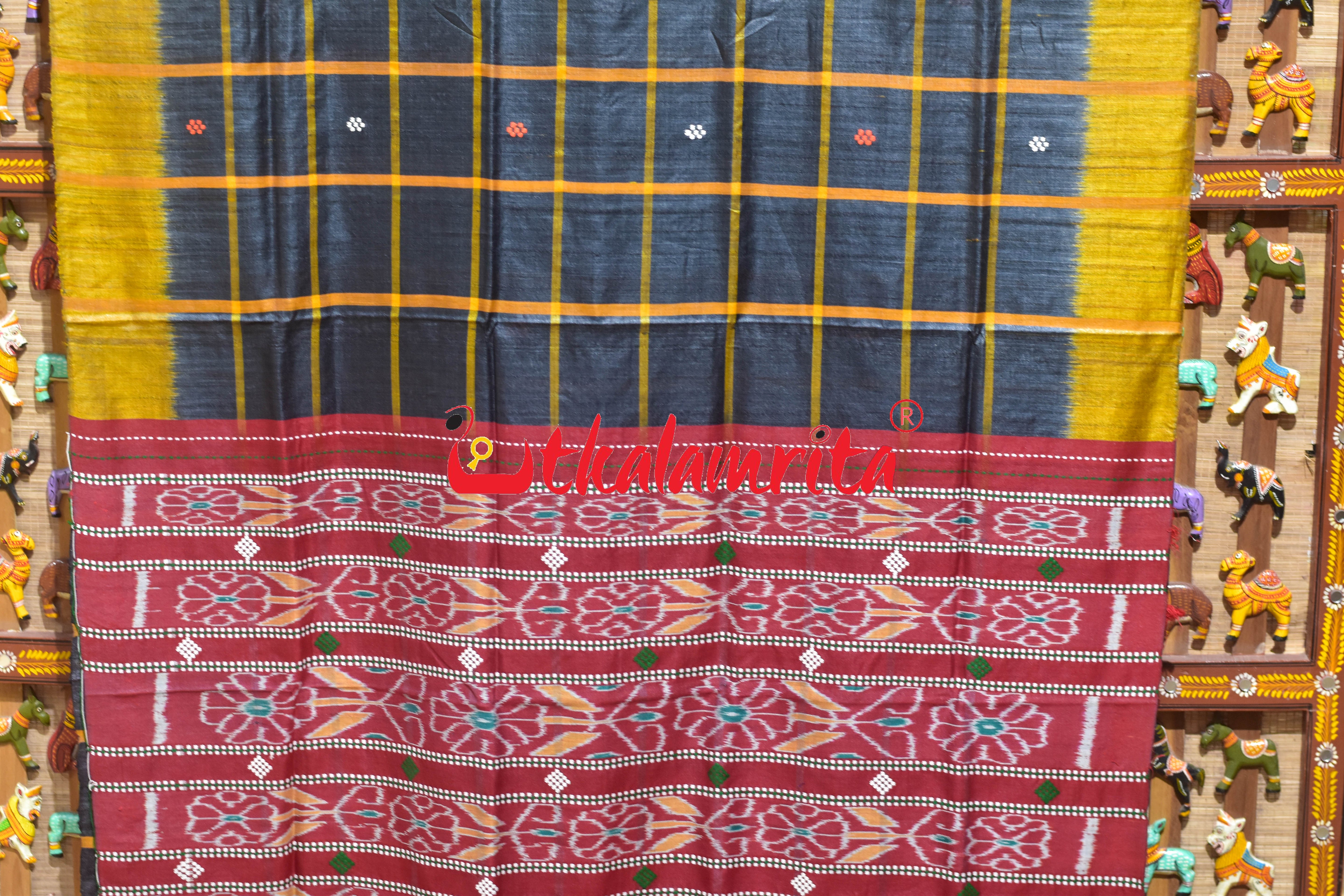 Black Golden Traditional Design Tussar Silk Saree