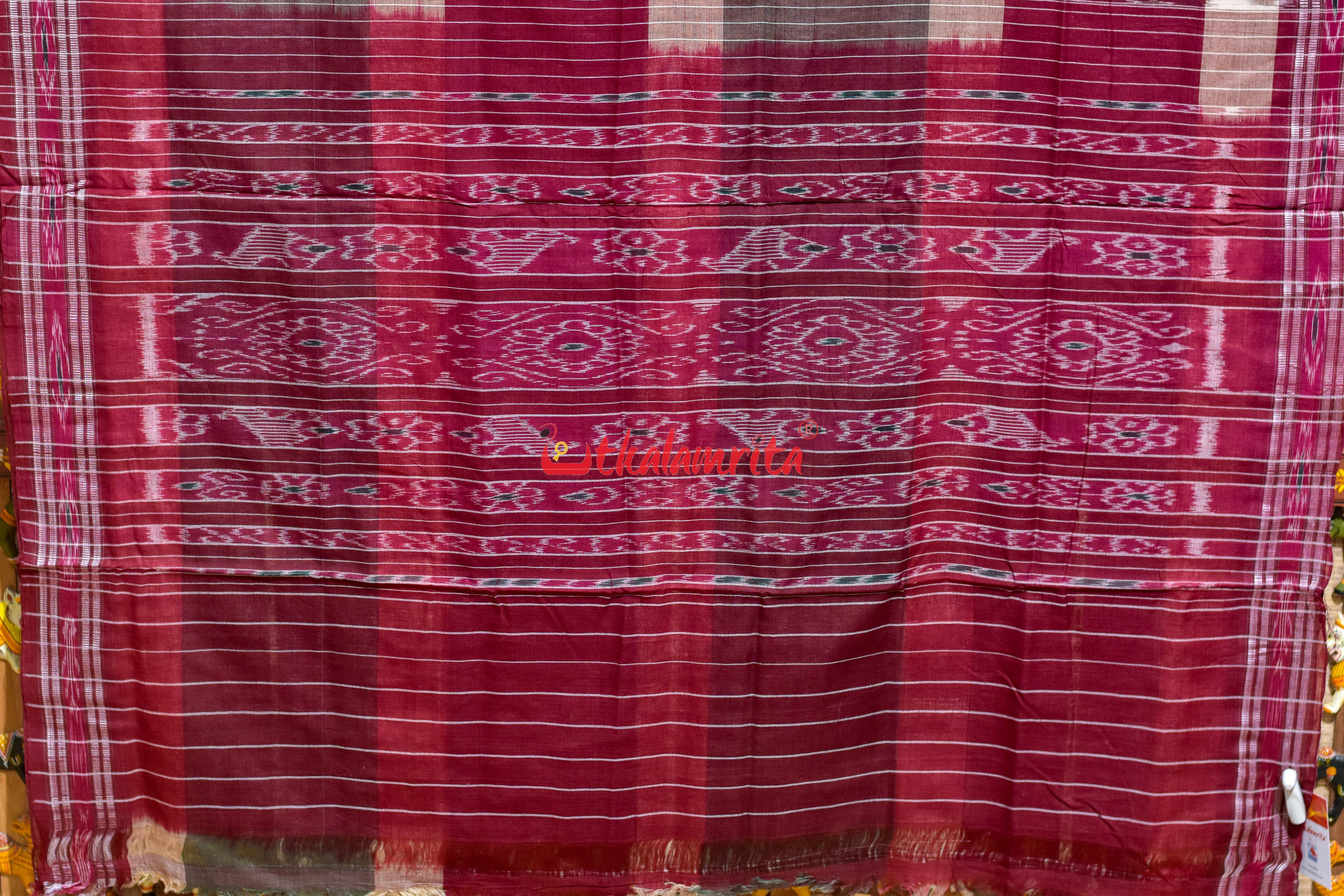 Special 7D Offwhite Maroon Olive Khandua Cotton Saree