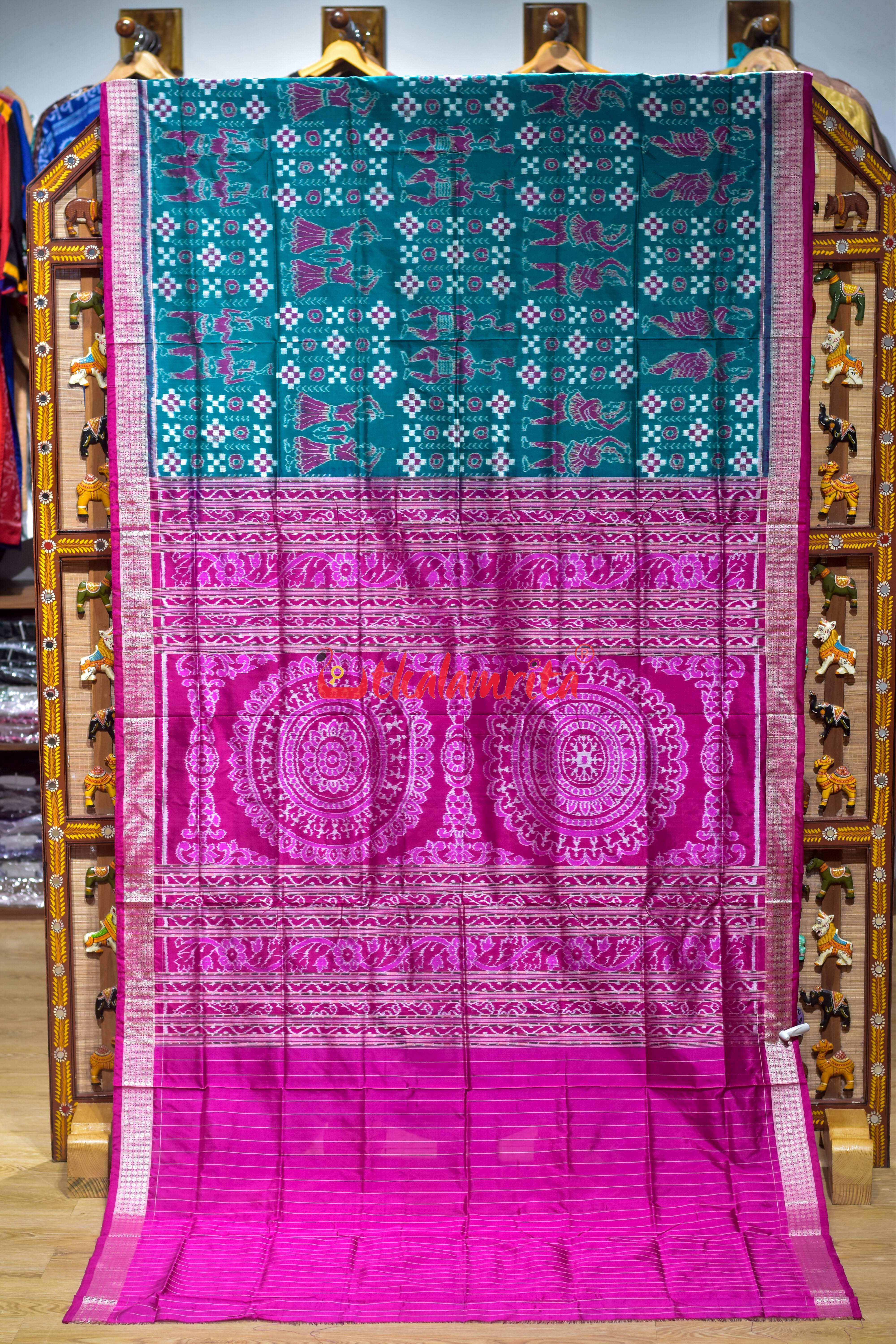 Sea Green Dandia Pasapali Sambalpuri Silk Saree