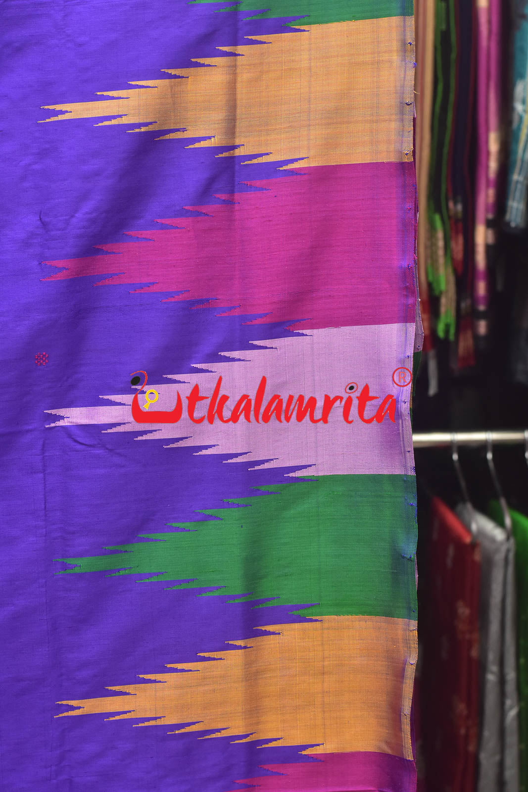 Purple with Multicolour Temple Berhampuri Double Anchal Silk Saree