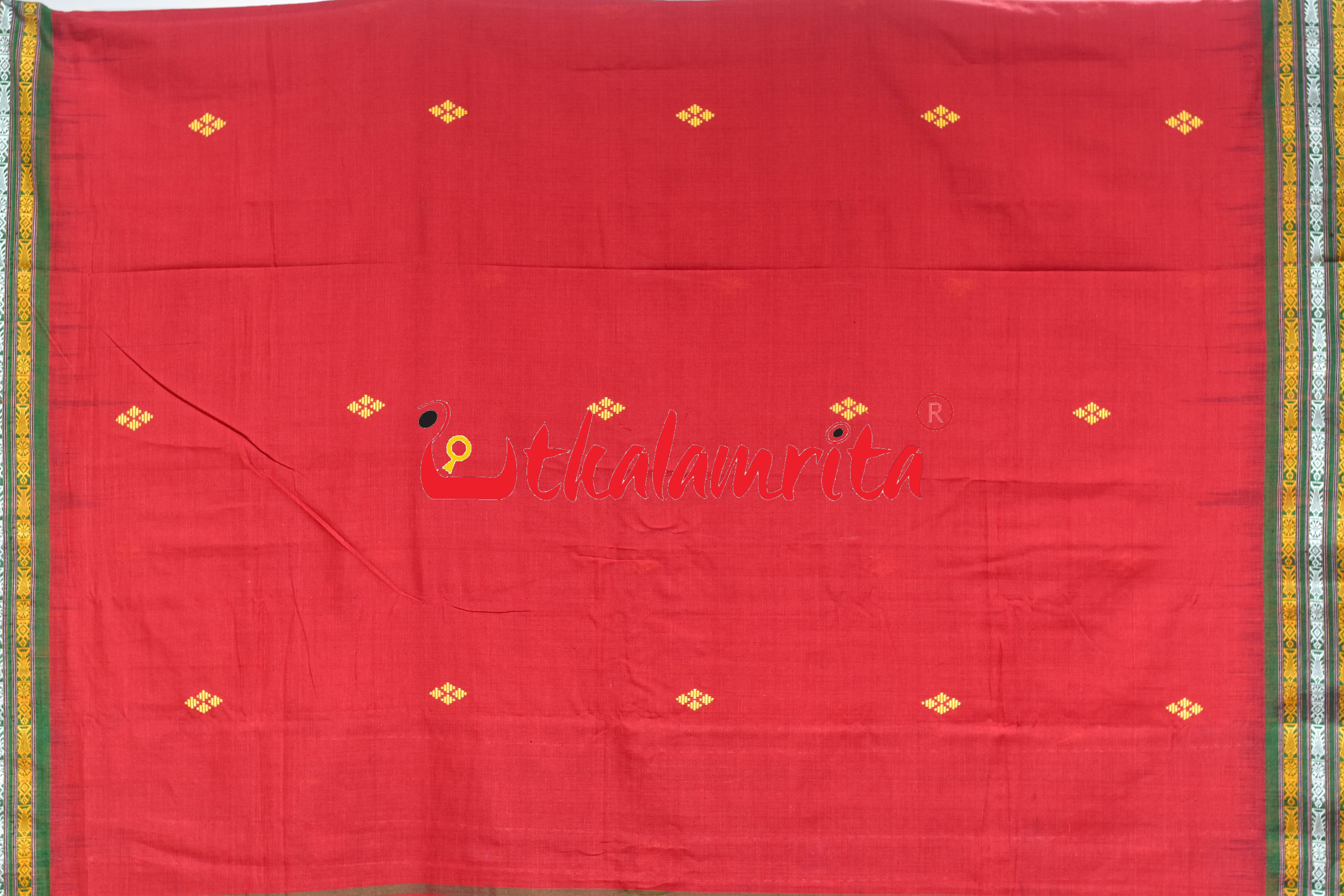 Red Green Buta Dhalapathar Cotton Saree