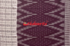 Half Half Grape White Khandua Cotton Checks Saree