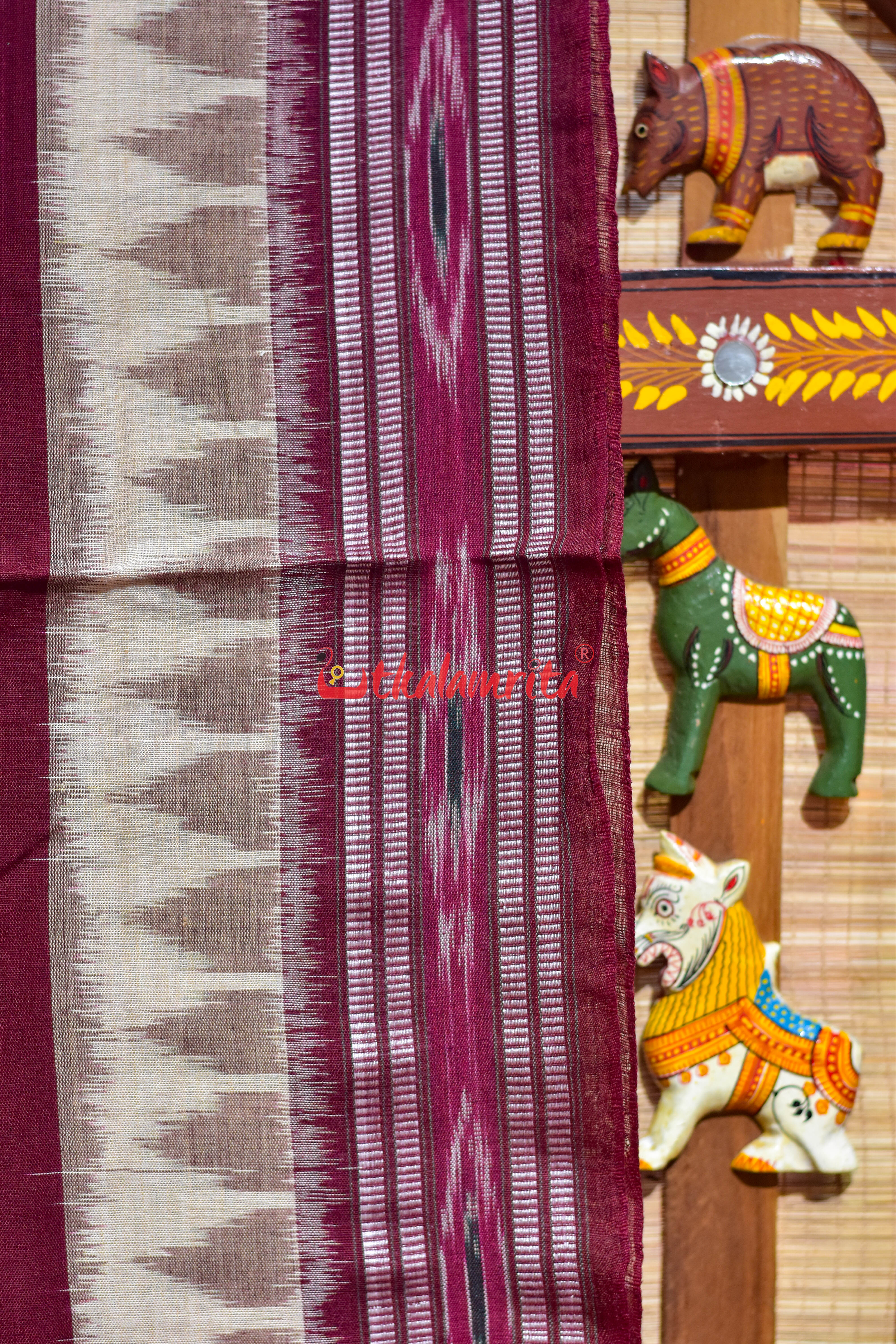 Special 7D Offwhite Maroon Olive Khandua Cotton Saree