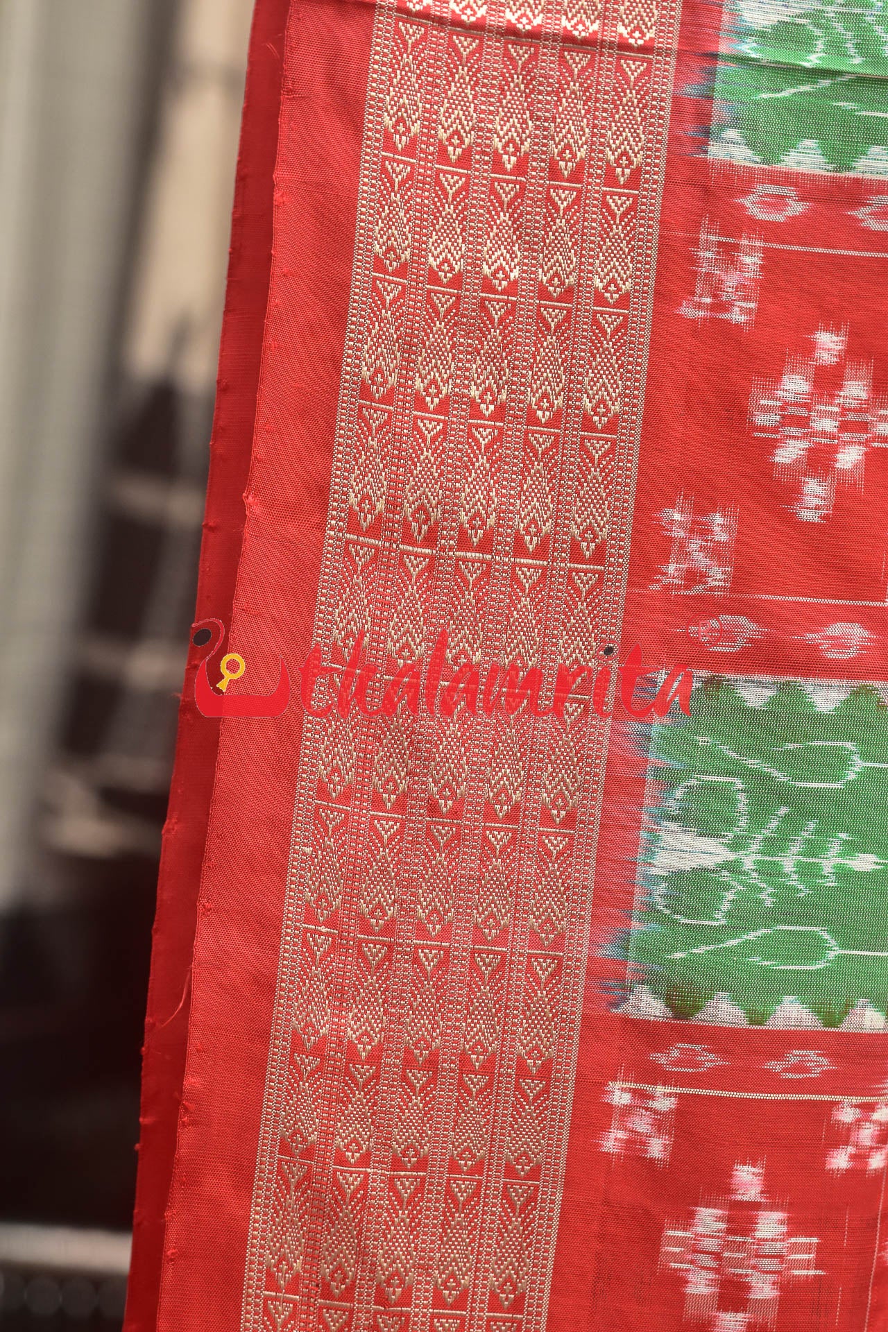 45 Kuthi Red Green Sambalpuri Pasapali Silk Saree