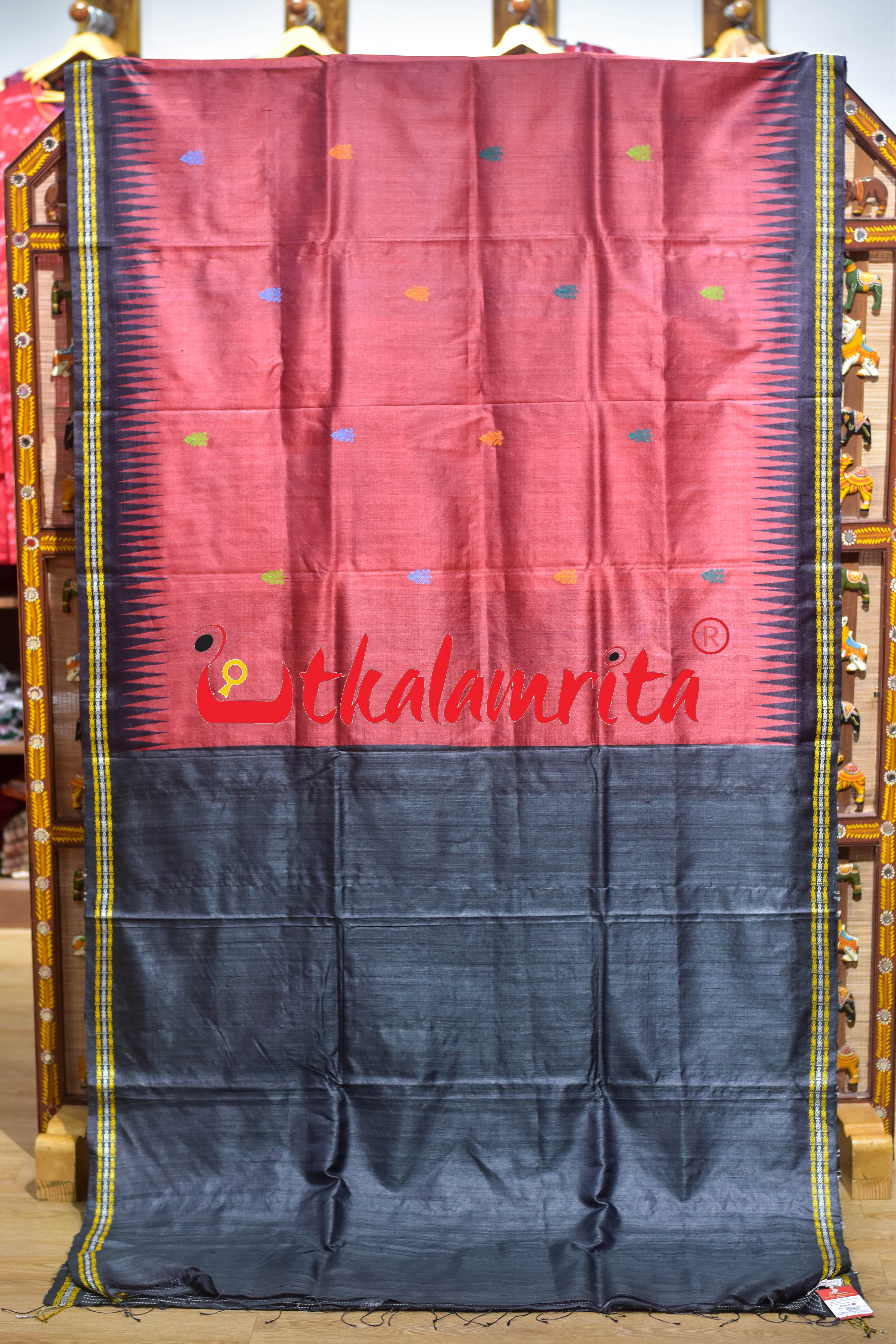 Red Black Dolabedi Gopalpur Tussar Silk Saree