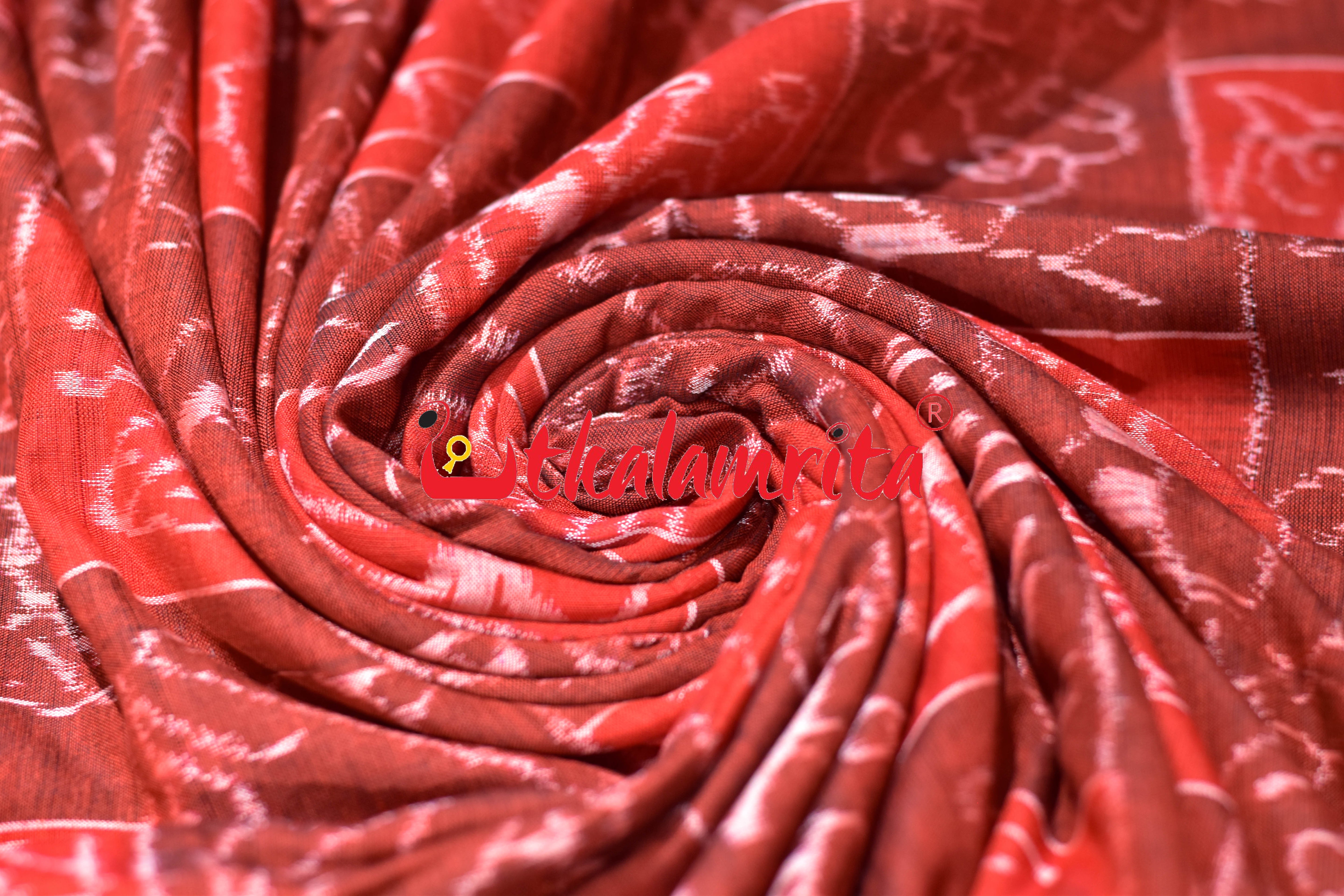 11 Kuthi Red Maroon Jodi Motifs Sambalpuri Cotton (Fabric)