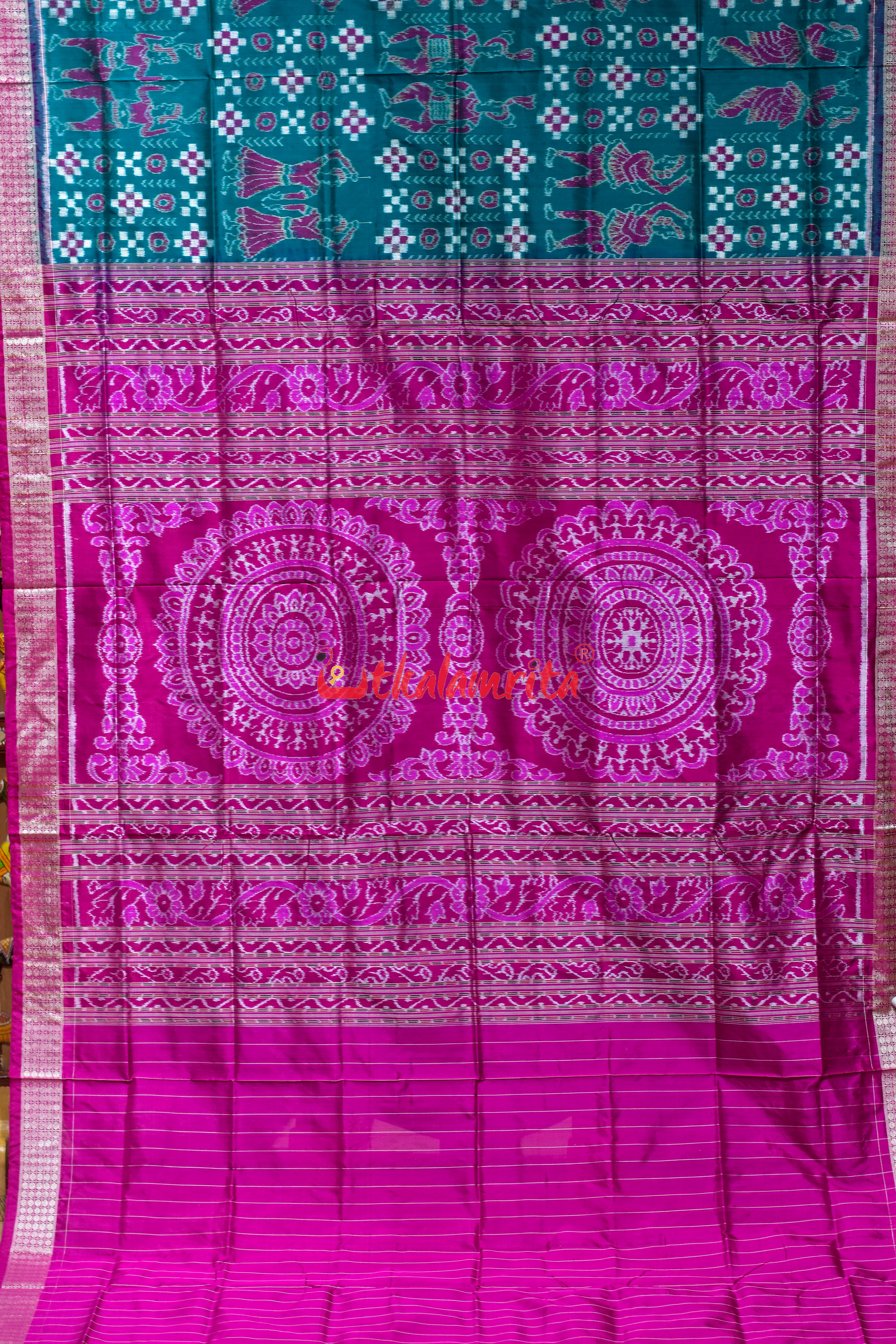 Sea Green Dandia Pasapali Sambalpuri Silk Saree