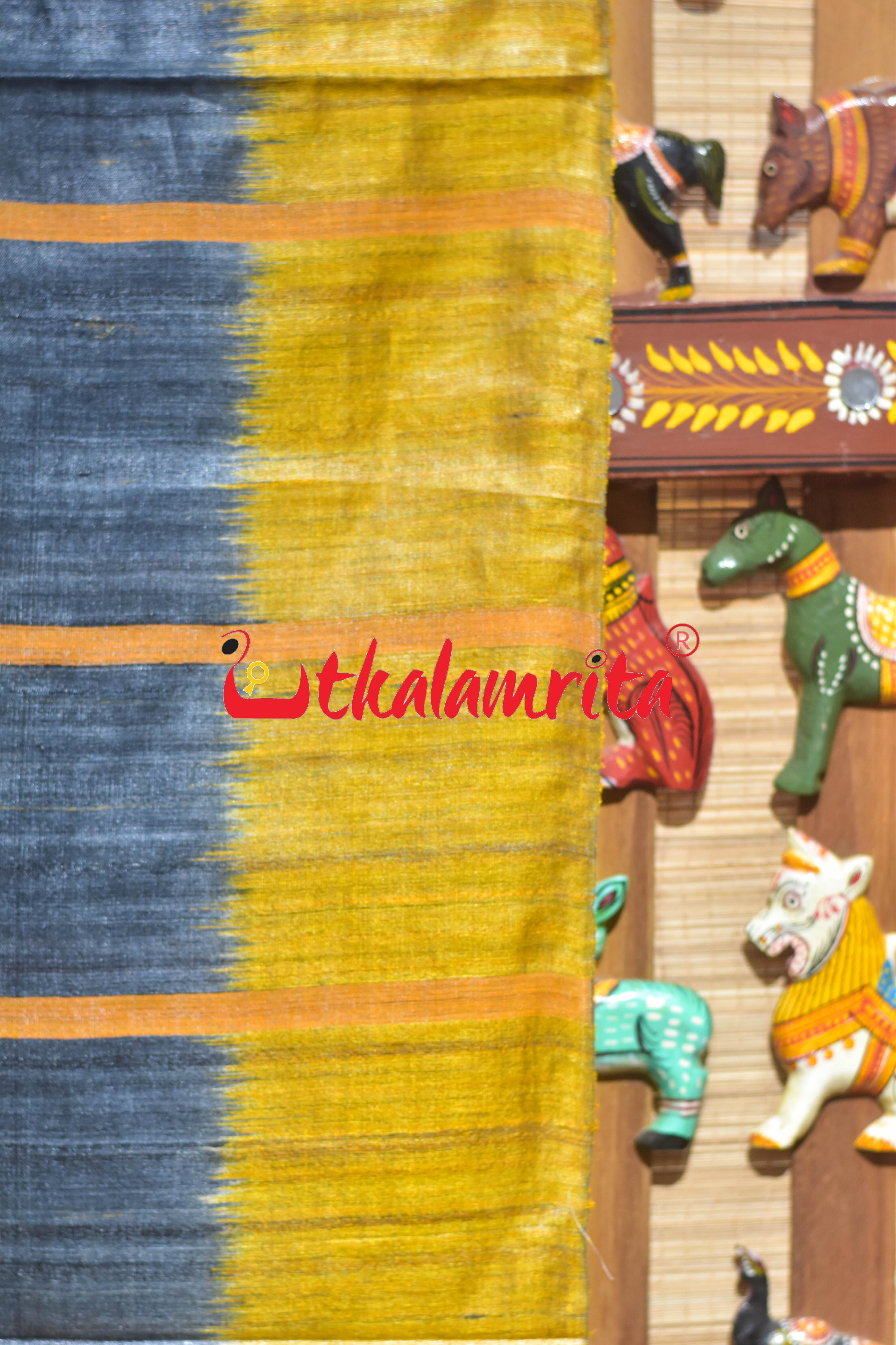 Black Golden Traditional Design Tussar Silk Saree