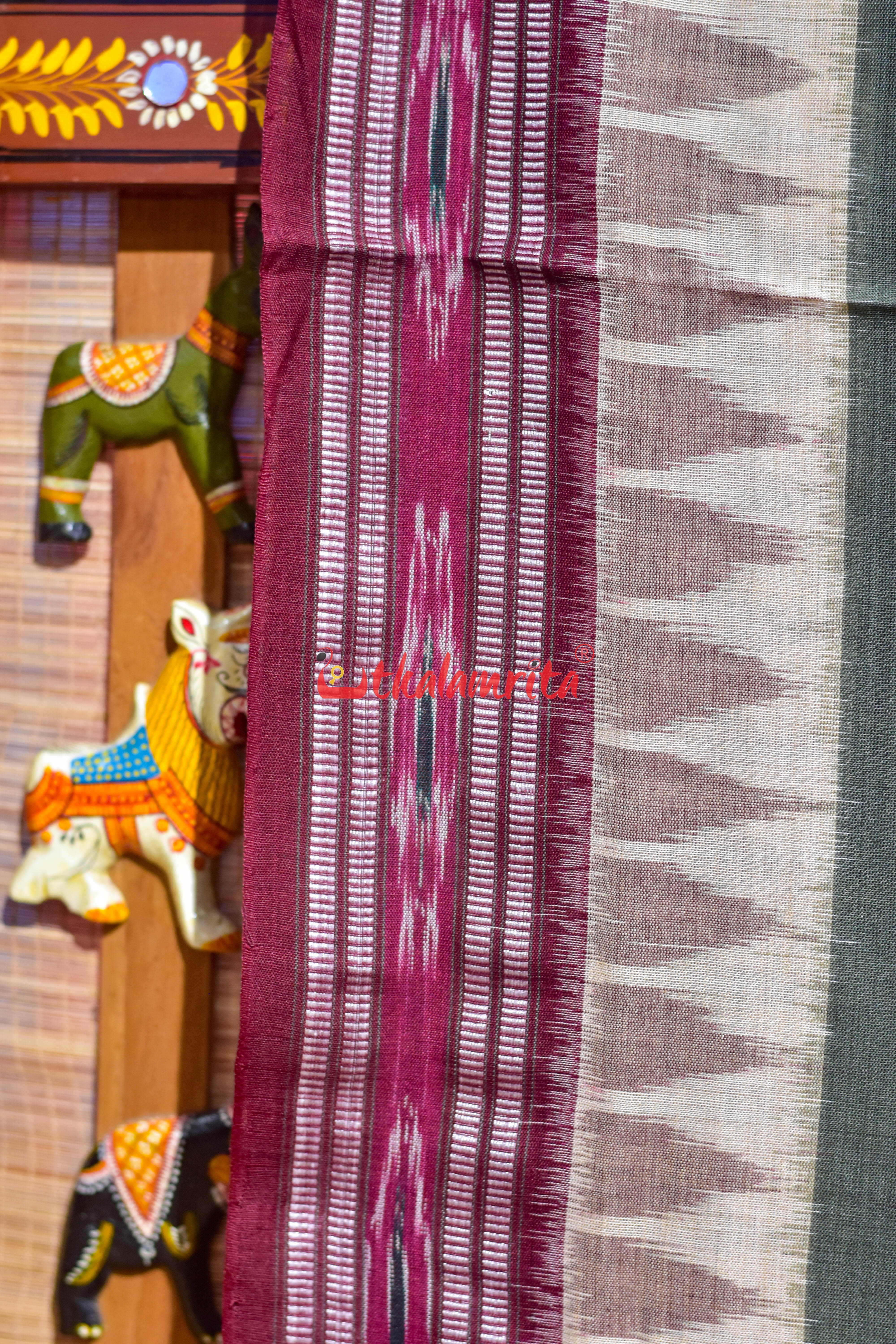 Special 7D Offwhite Maroon Olive Khandua Cotton Saree