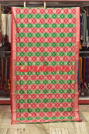 45 Kuthi Red Green Sambalpuri Pasapali Silk Saree