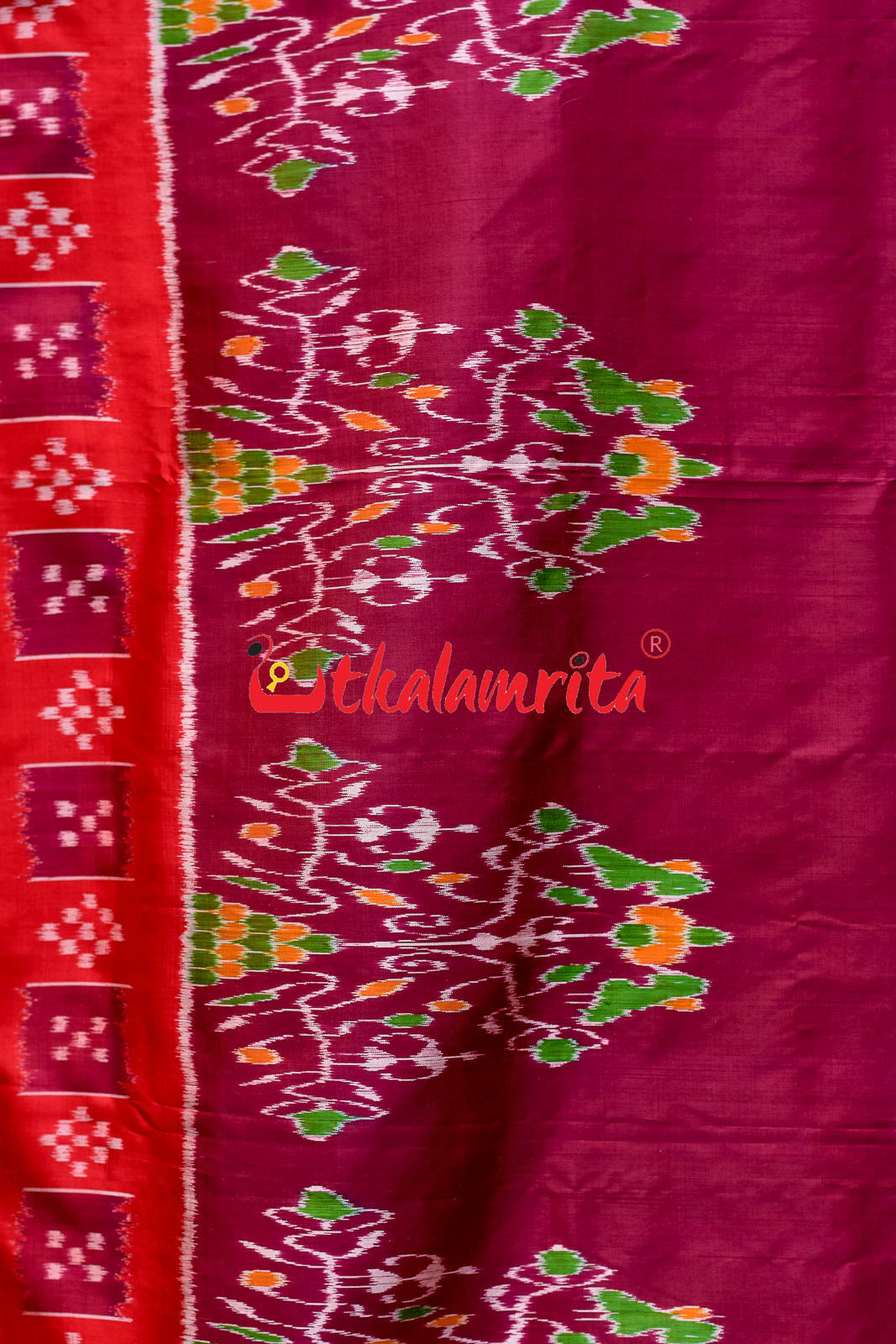 Forest Scot Maroon Red Khandua Silk Saree