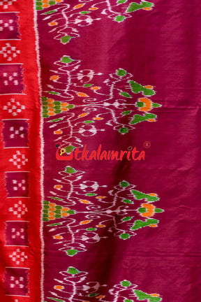 Forest Scot Maroon Red Khandua Silk Saree