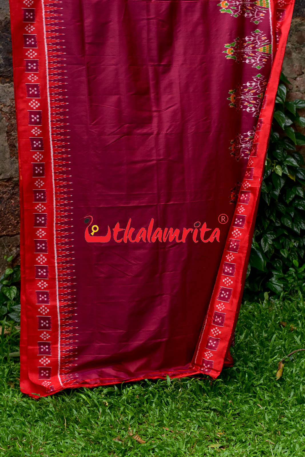 Forest Scot Maroon Red Khandua Silk Saree