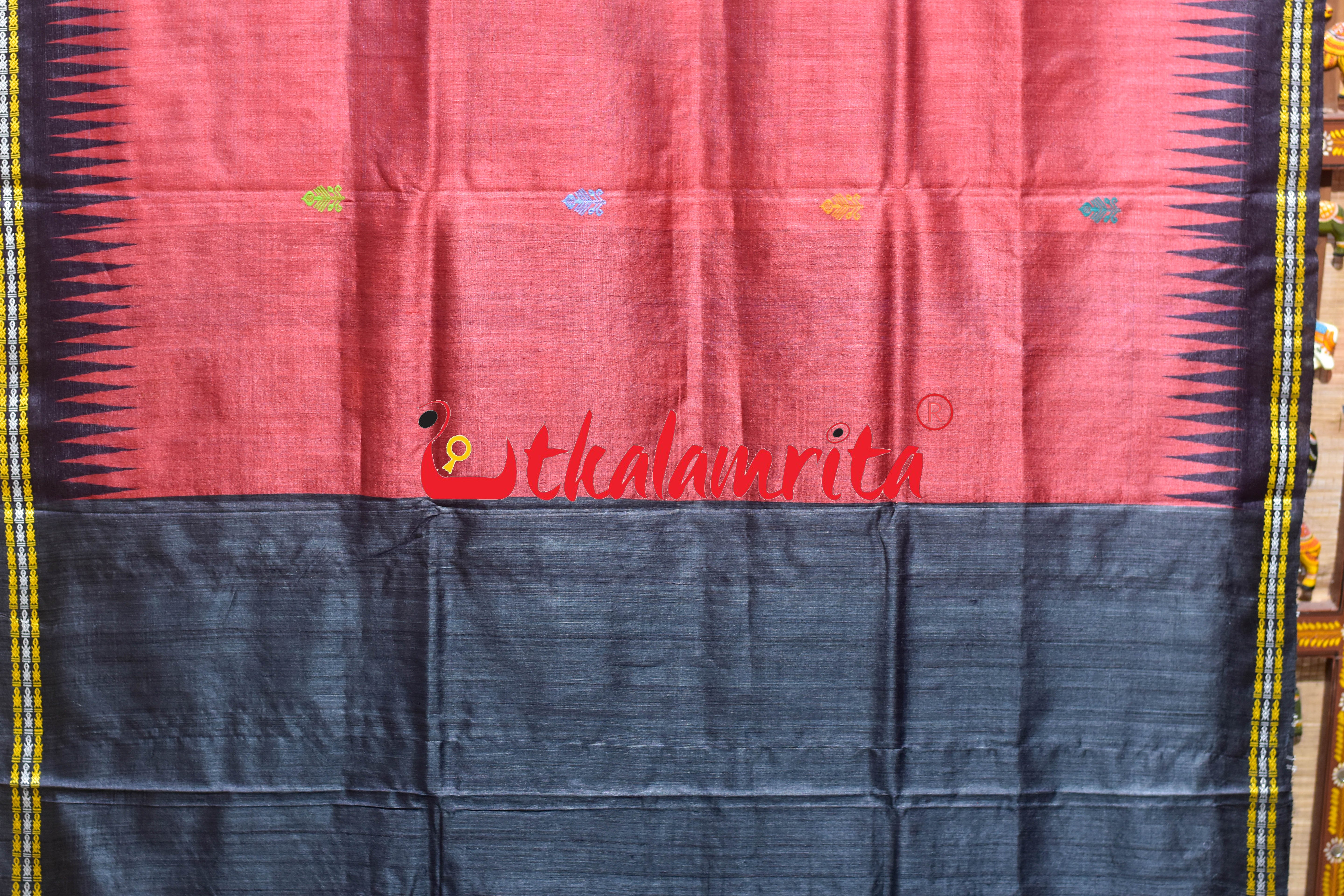 Red Black Dolabedi Gopalpur Tussar Silk Saree